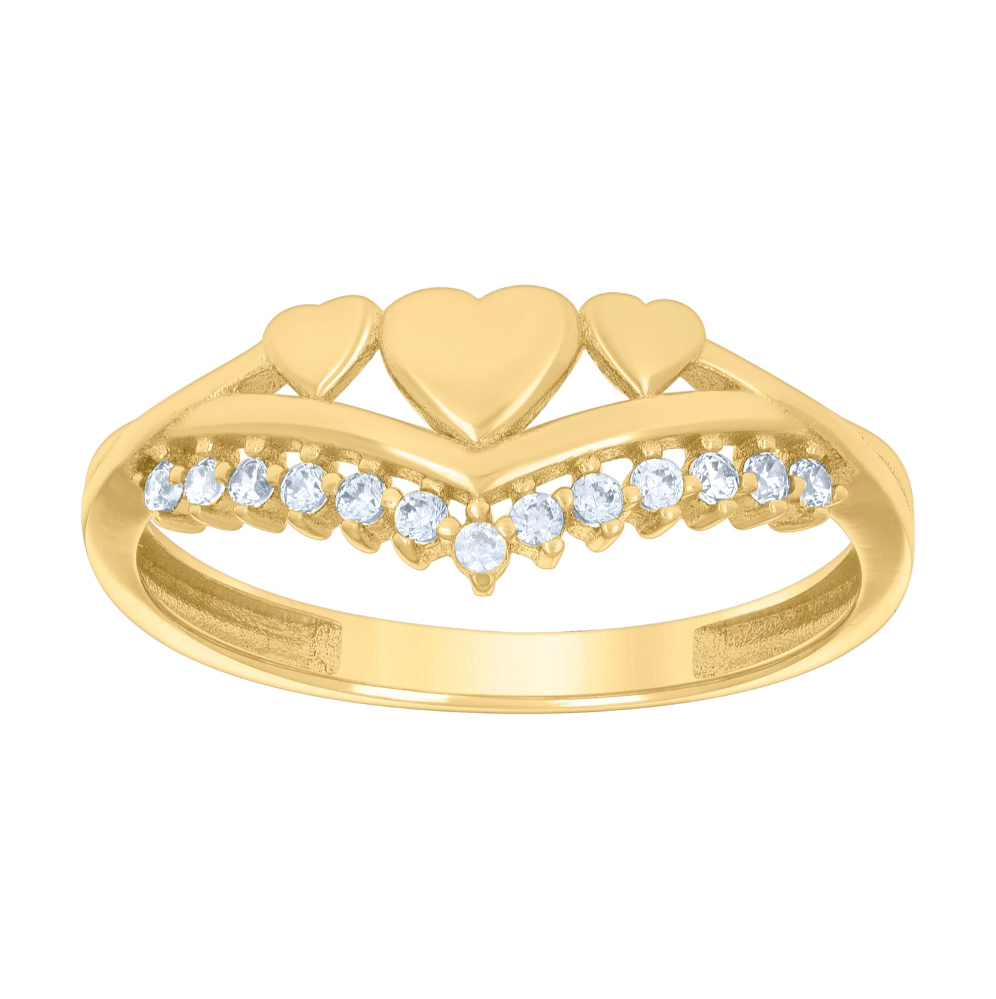 10K Yellow Gold Womens Cubic-Zirconia Multi Hearts Love Ring