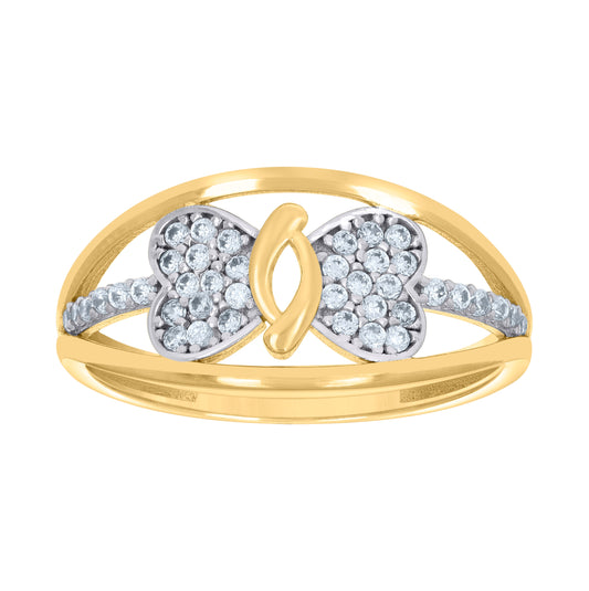10K Two-tone Gold Womens Cubic-Zirconia Infinity Heart Love Ring