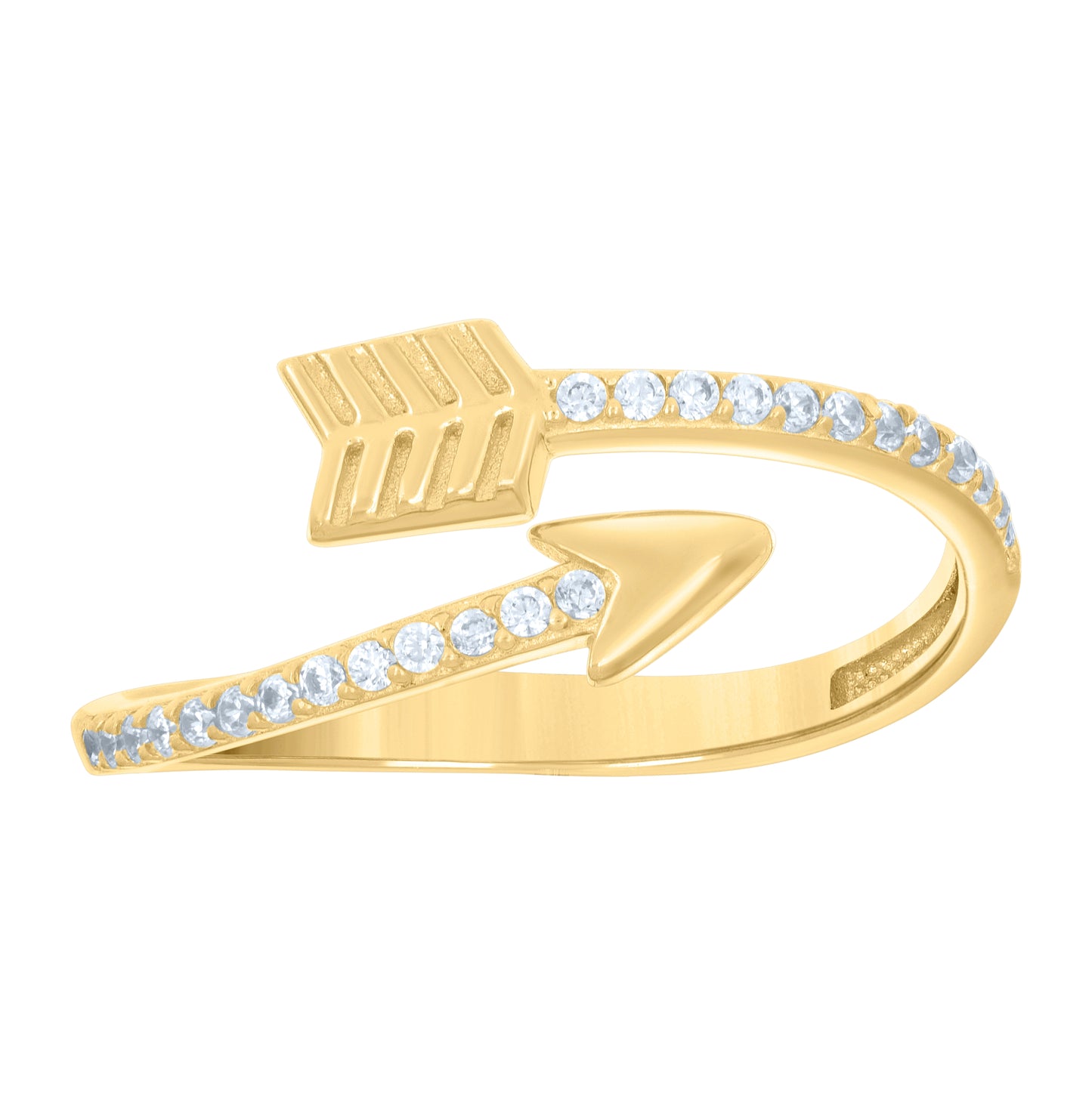 14K Yellow Gold Womens Cubic-Zirconia Love Arrow Ring