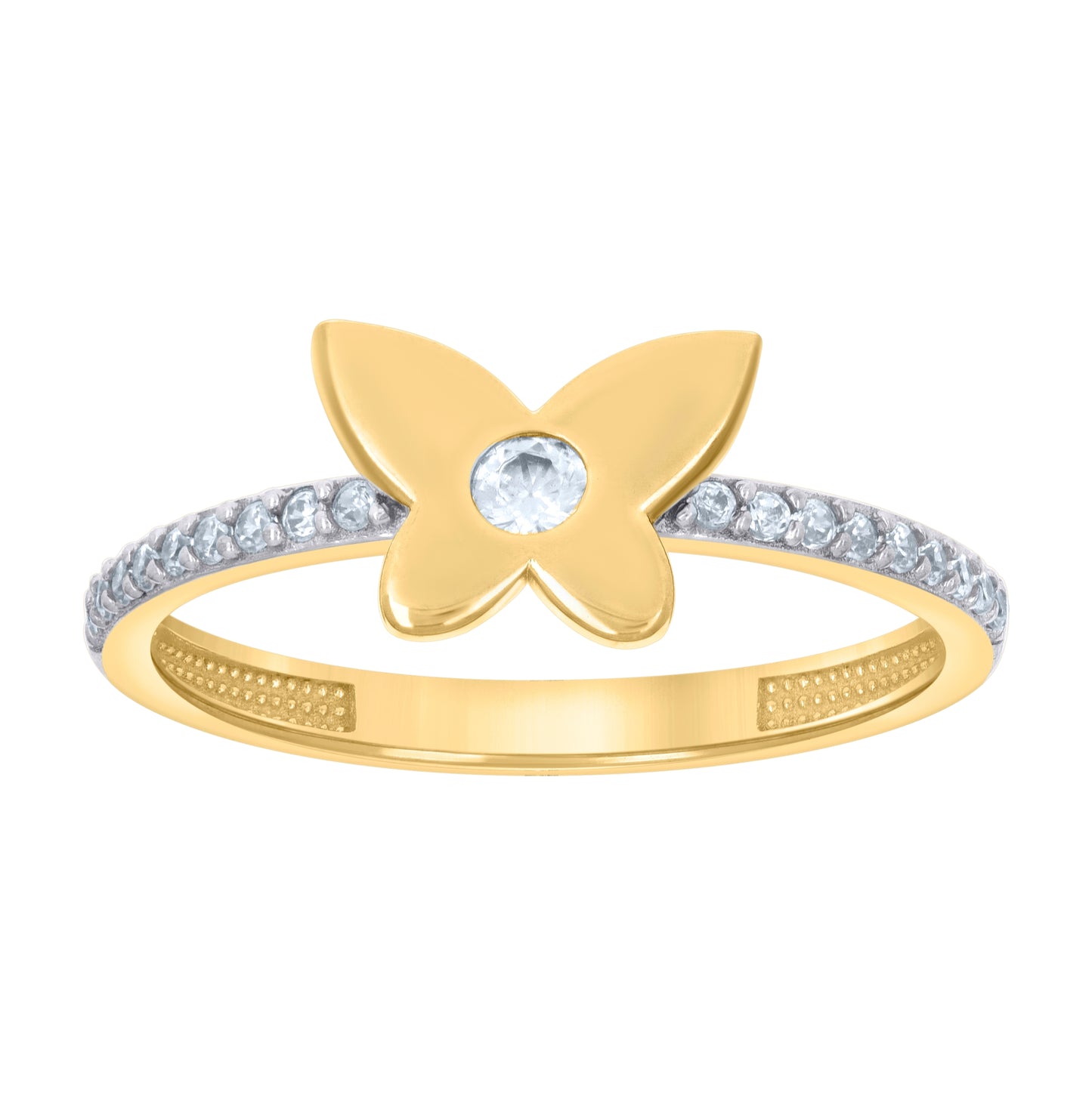 14K Two-tone Gold Womens Cubic-Zirconia Butterfly Fashion Ring