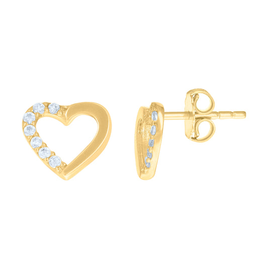14K Yellow Gold Womens Cubic-Zirconia Heart Stud Earrings