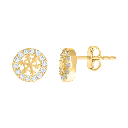 14K Yellow Gold Womens Cubic-Zirconia Snowflake Fashion Stud Earrings