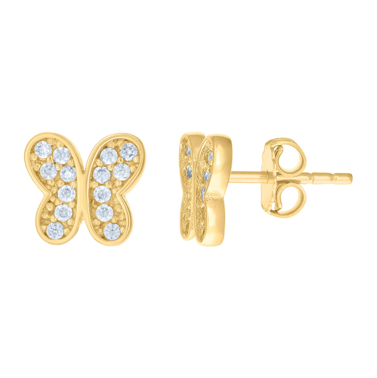 14K Yellow Gold Womens Cubic-Zirconia Butterfly Fashion Stud Earrings
