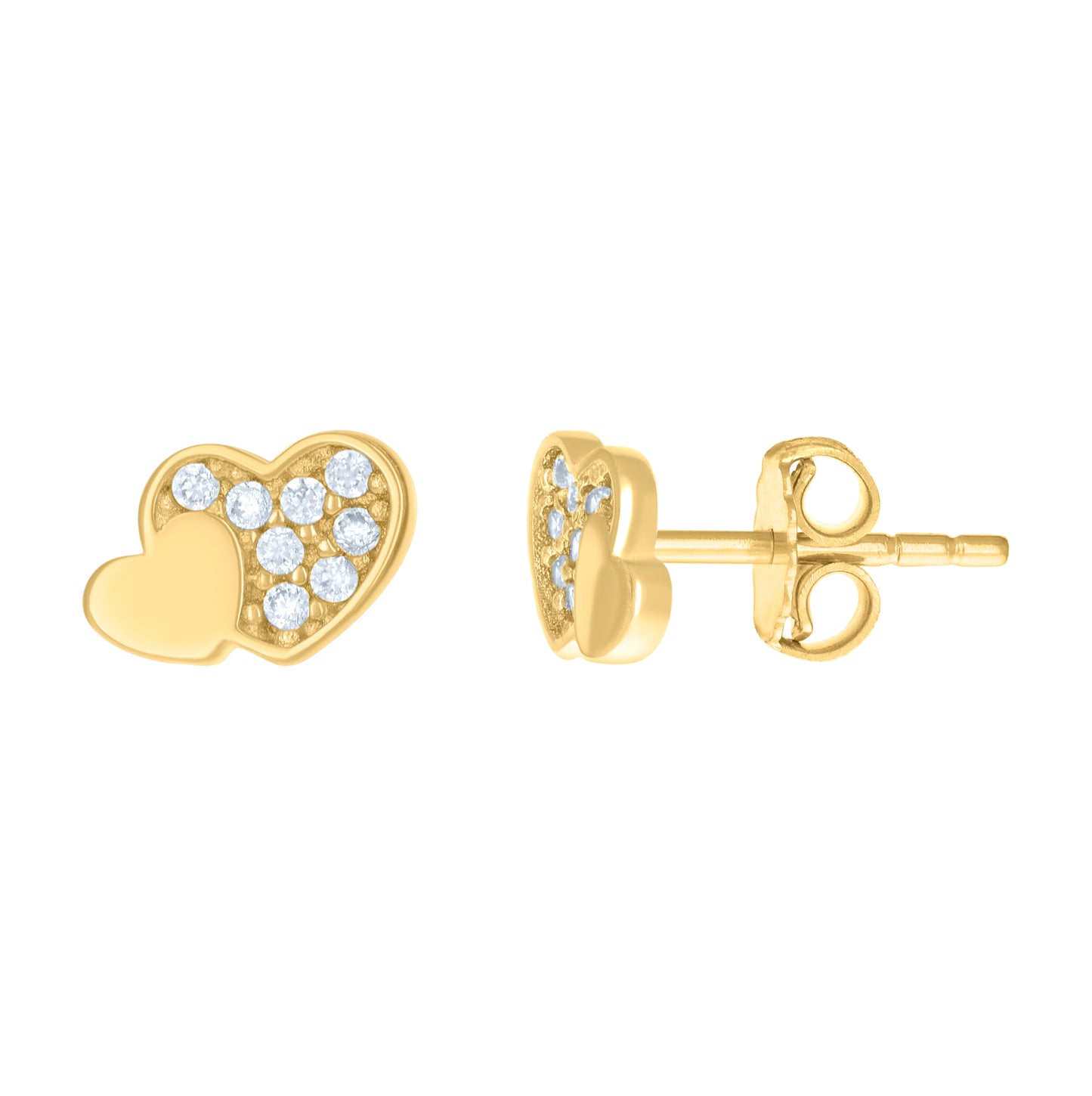 14K Yellow Gold Womens Double Hearts Stud Earrings