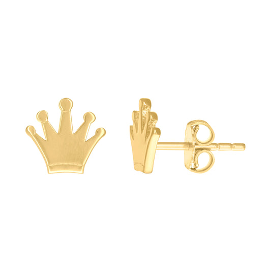 14K Yellow Gold Womens Crown Fashion Stud Earrings