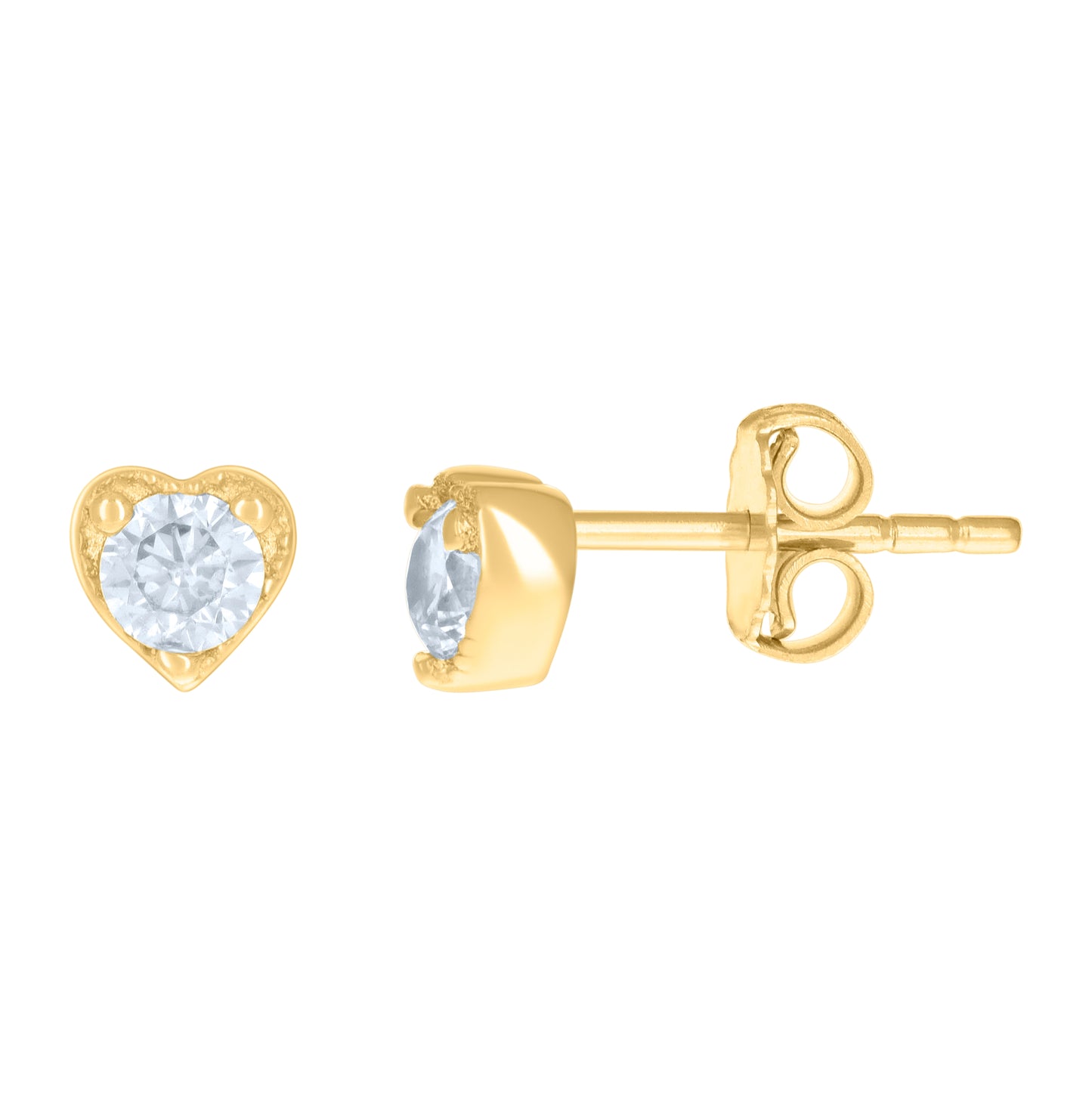 14K Yellow Gold Womens Cubic-Zirconia Heart Stud Earrings