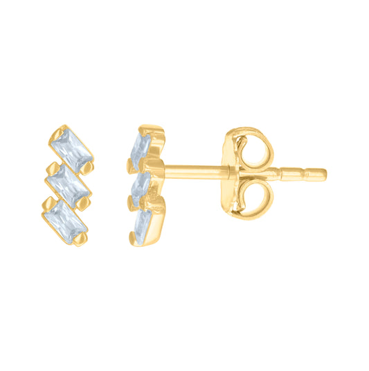 14K Yellow Gold Womens Baguette Cubic-Zirconia Bar Fashion Stud Earrings