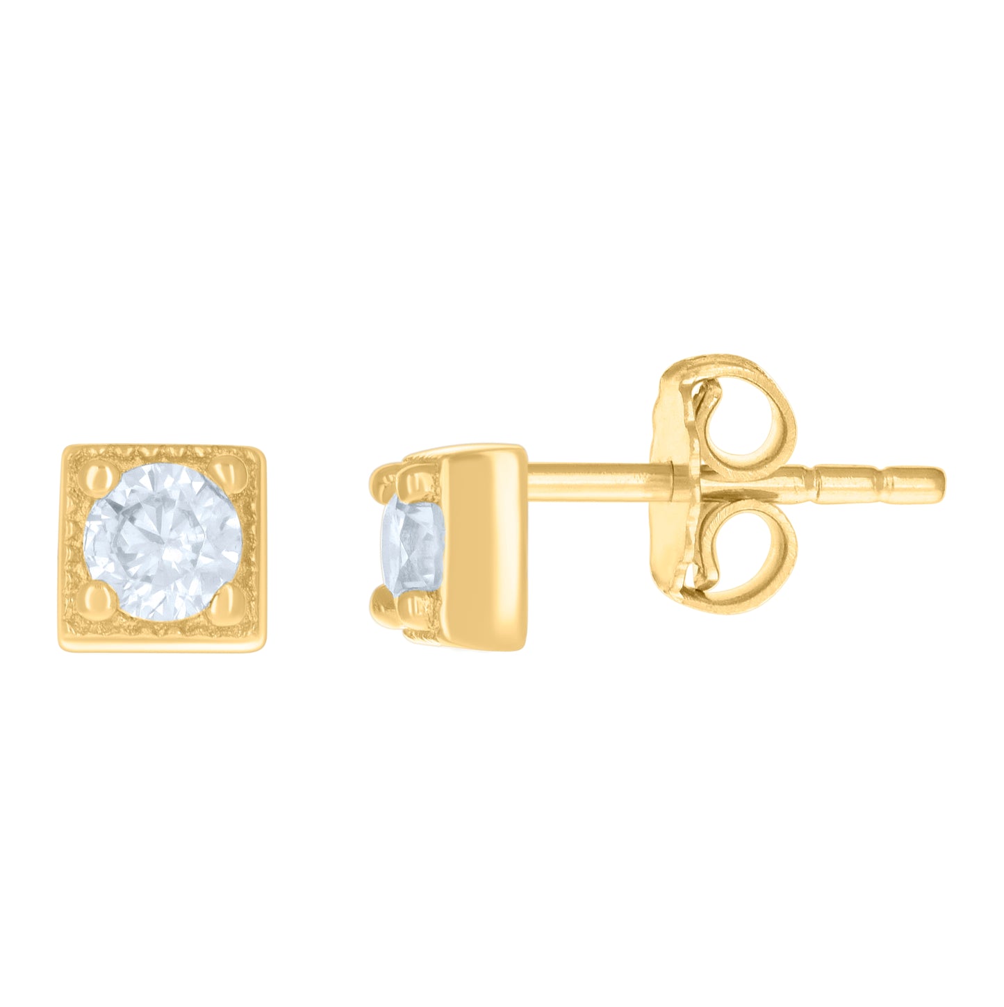 14K Yellow Gold Womens Cubic-Zirconia Square Fashion Stud Earrings