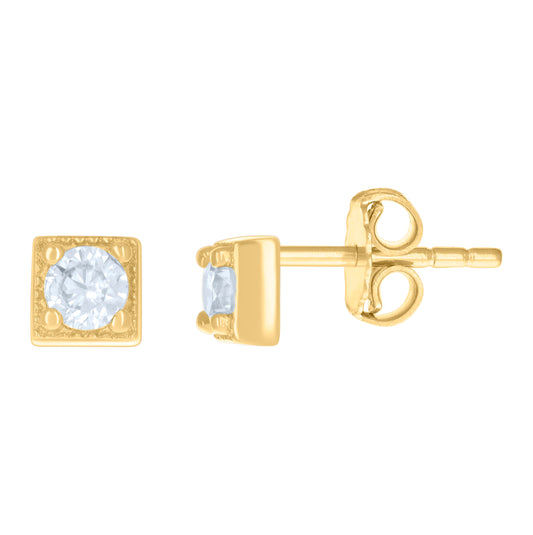 14K Yellow Gold Womens Cubic-Zirconia Square Fashion Stud Earrings