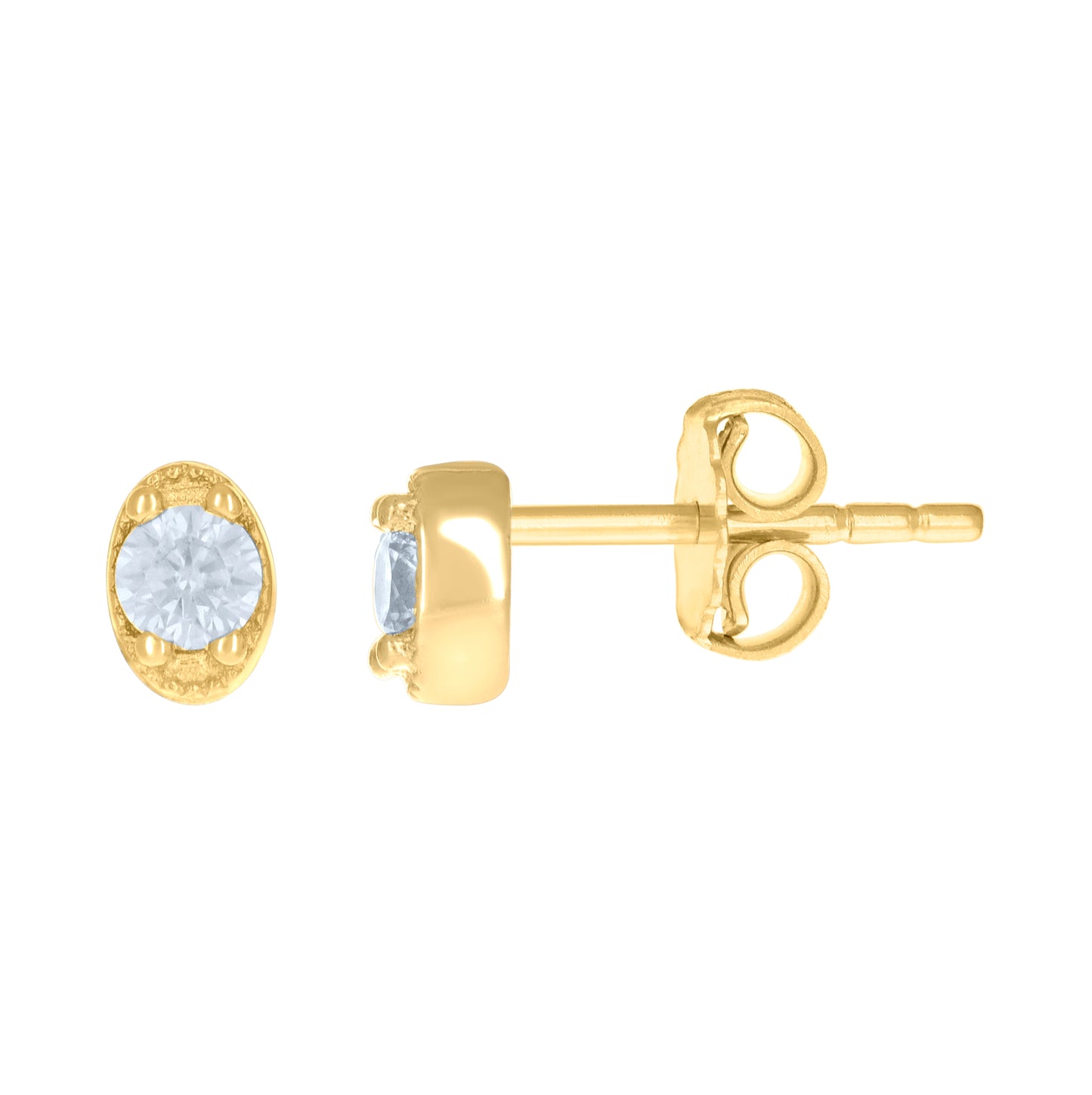 14K Yellow Gold Womens Cubic-Zirconia Oval Fashion Stud Earrings