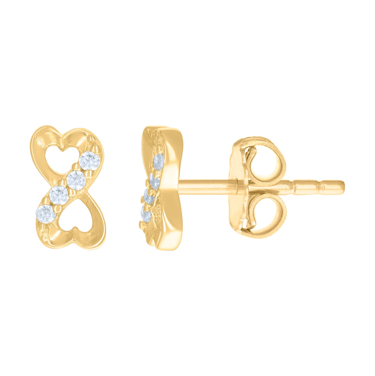 14K Yellow Gold Womens Cubic-Zirconia Love Infinity Heart Stud Earrings