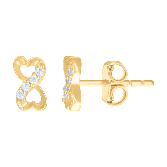 14K Yellow Gold Womens Cubic-Zirconia Love Infinity Heart Stud Earrings