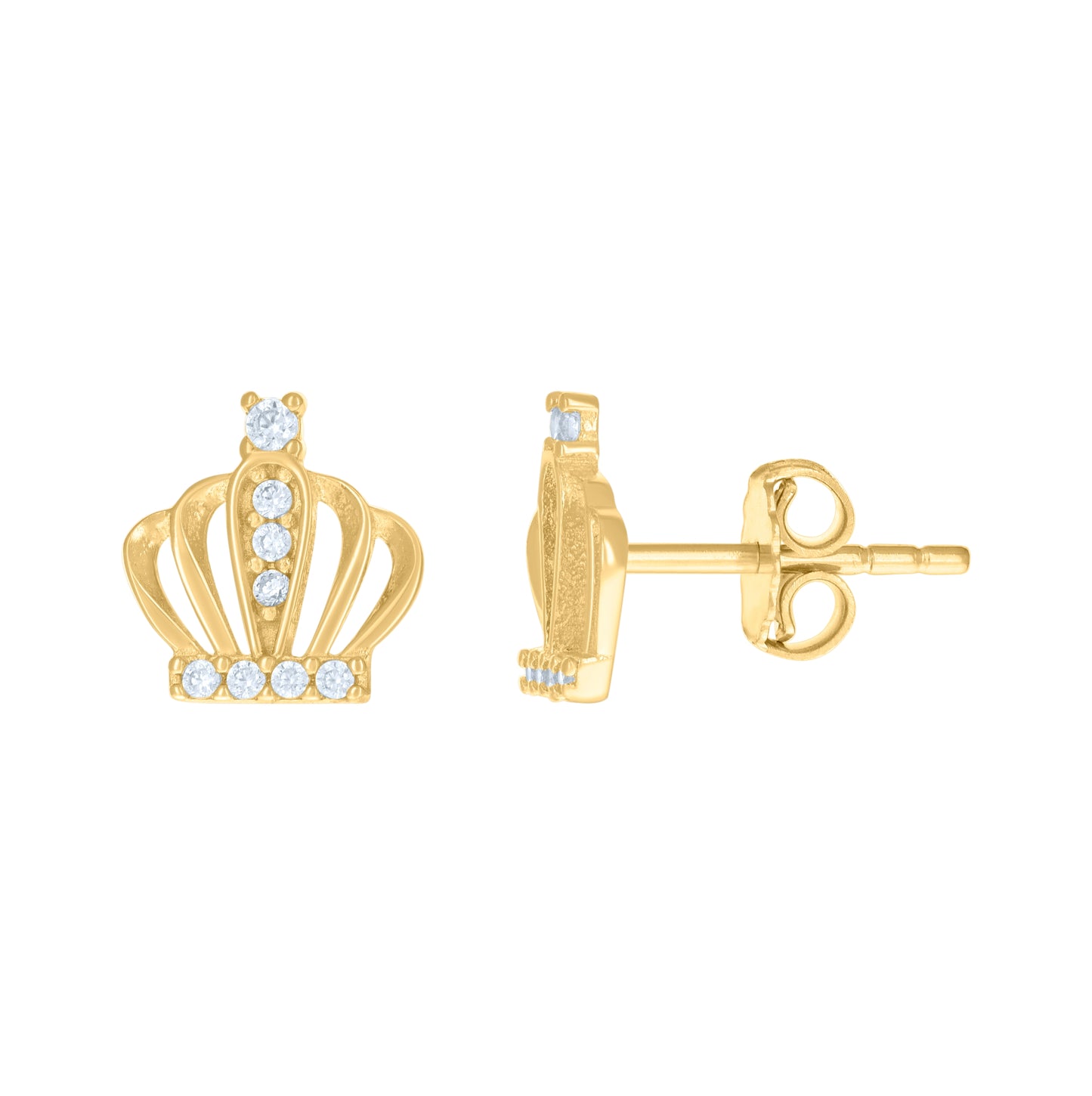 14K Yellow Gold Womens Cubic-Zirconia Crown Fashion Stud Earrings