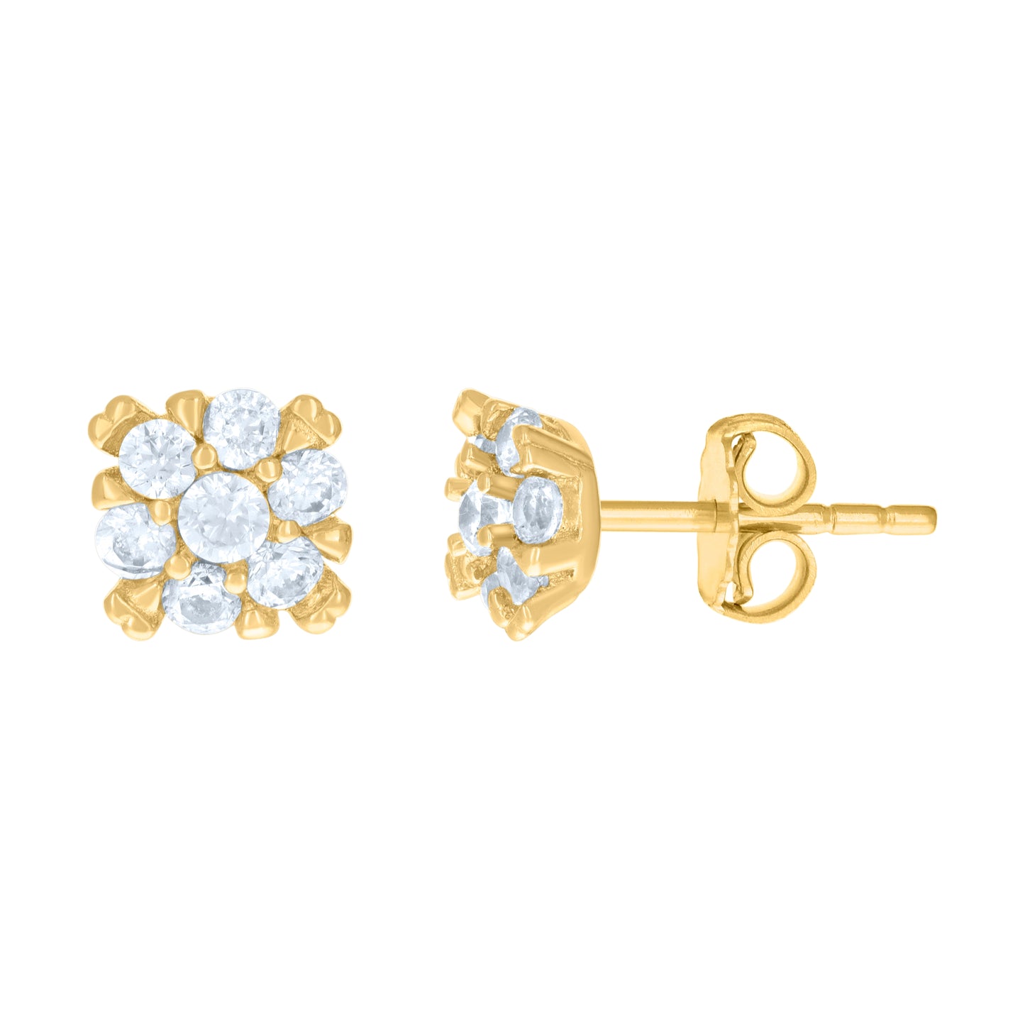 14K Yellow Gold Womens Cubic-Zirconia Flower Fashion Stud Earrings