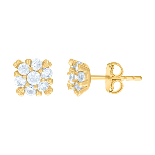 14K Yellow Gold Womens Cubic-Zirconia Flower Fashion Stud Earrings