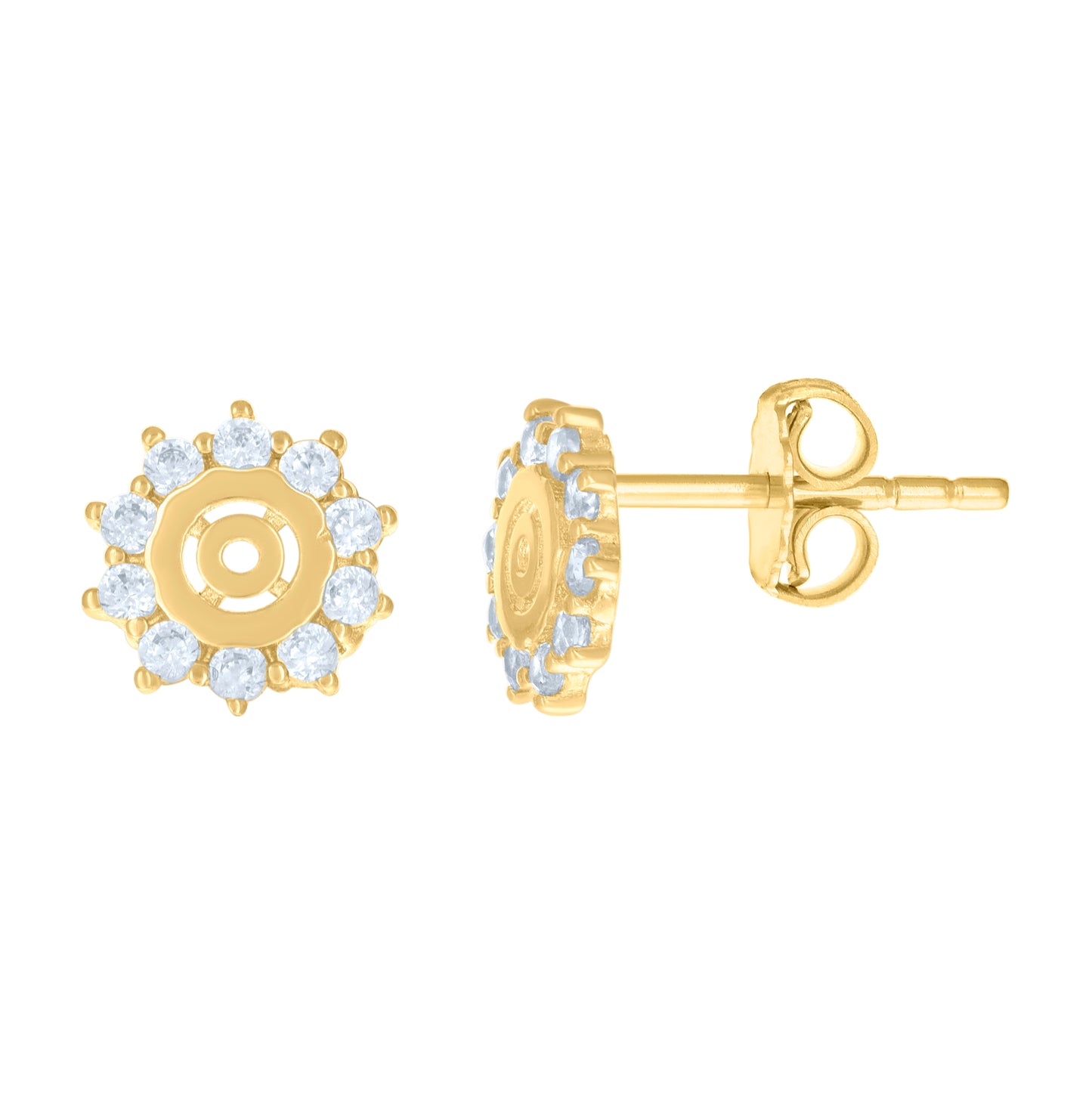 14K Yellow Gold Womens Cubic-Zirconia Flower Fashion Stud Earrings