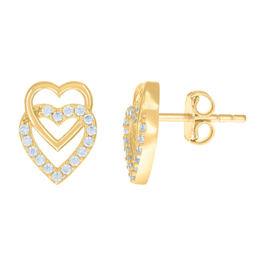 14K Yellow Gold Womens Cubic-Zirconia Intertwined Hearts Stud Earrings