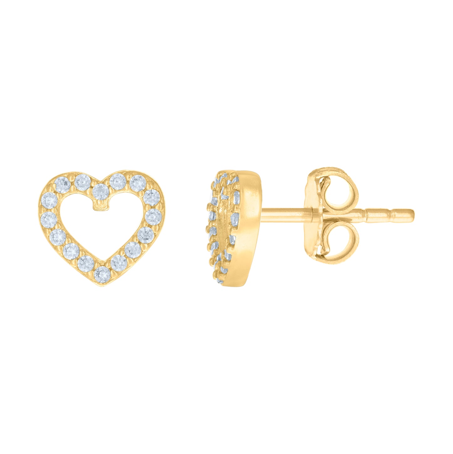 14K Yellow Gold Womens Cubic-Zirconia Heart Stud Earrings
