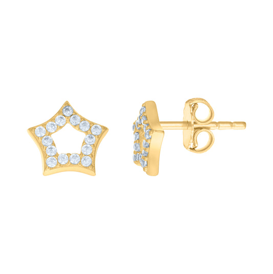 14K Yellow Gold Womens Cubic-Zirconia Star Fashion Stud Earrings
