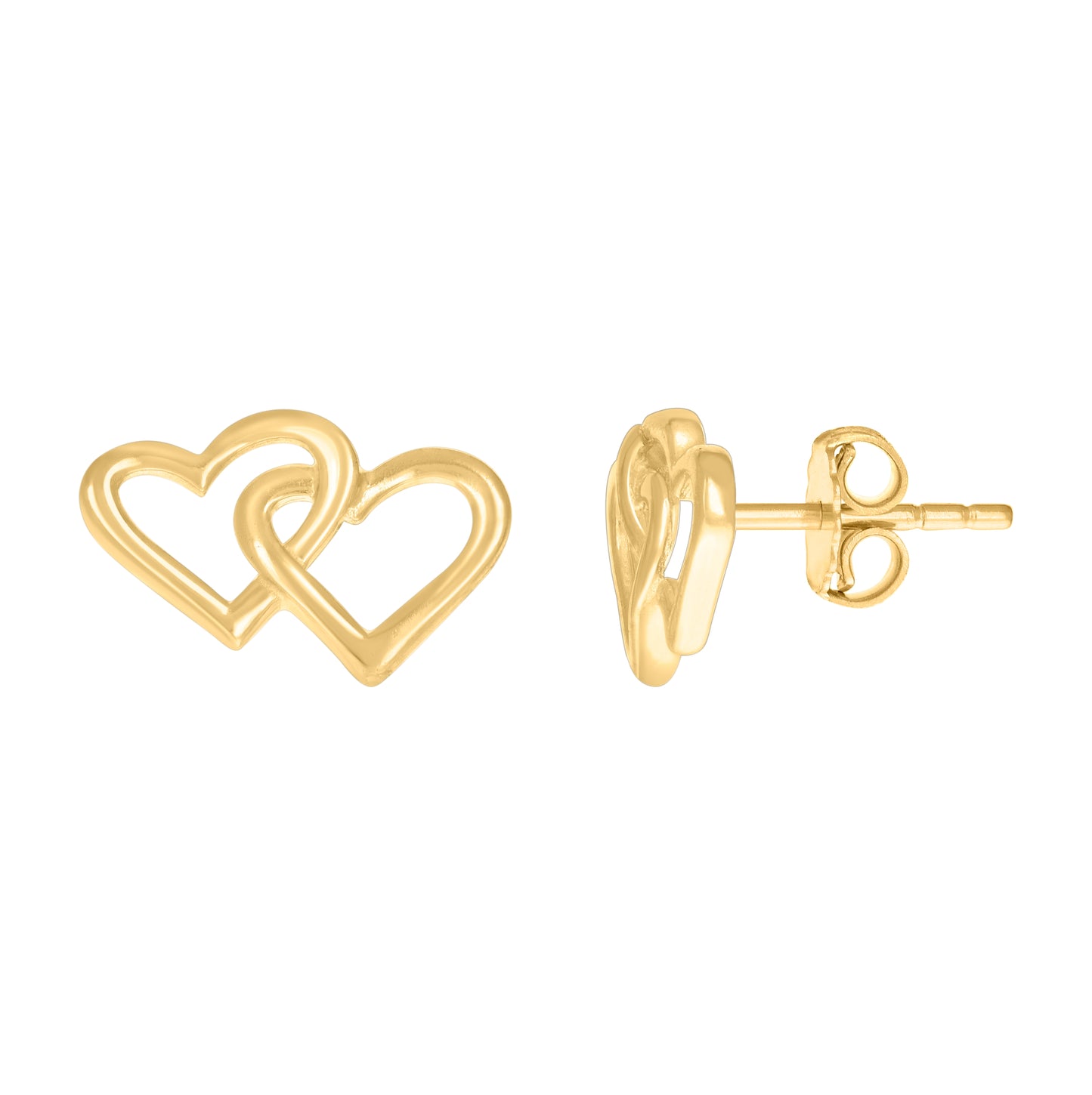 14K Yellow Gold Womens Intertwined Hearts Stud Earrings