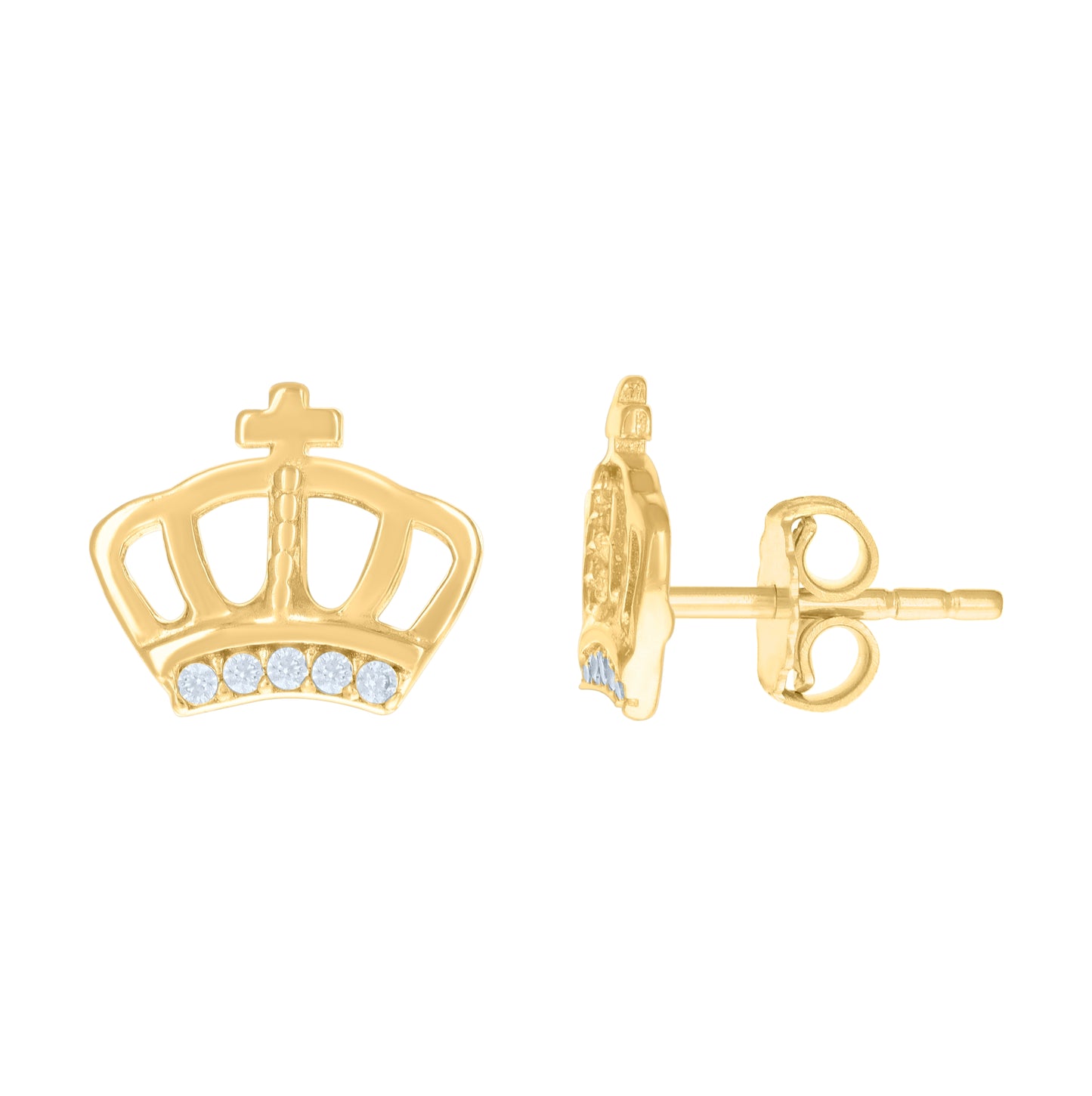 14K Yellow Gold Womens Cubic-Zirconia Crown Fashion Stud Earrings
