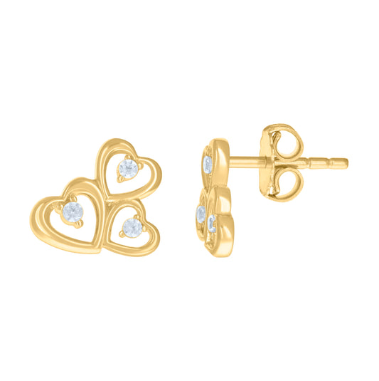 14K Yellow Gold Womens Cubic-Zirconia Multi Hearts Stud Earrings