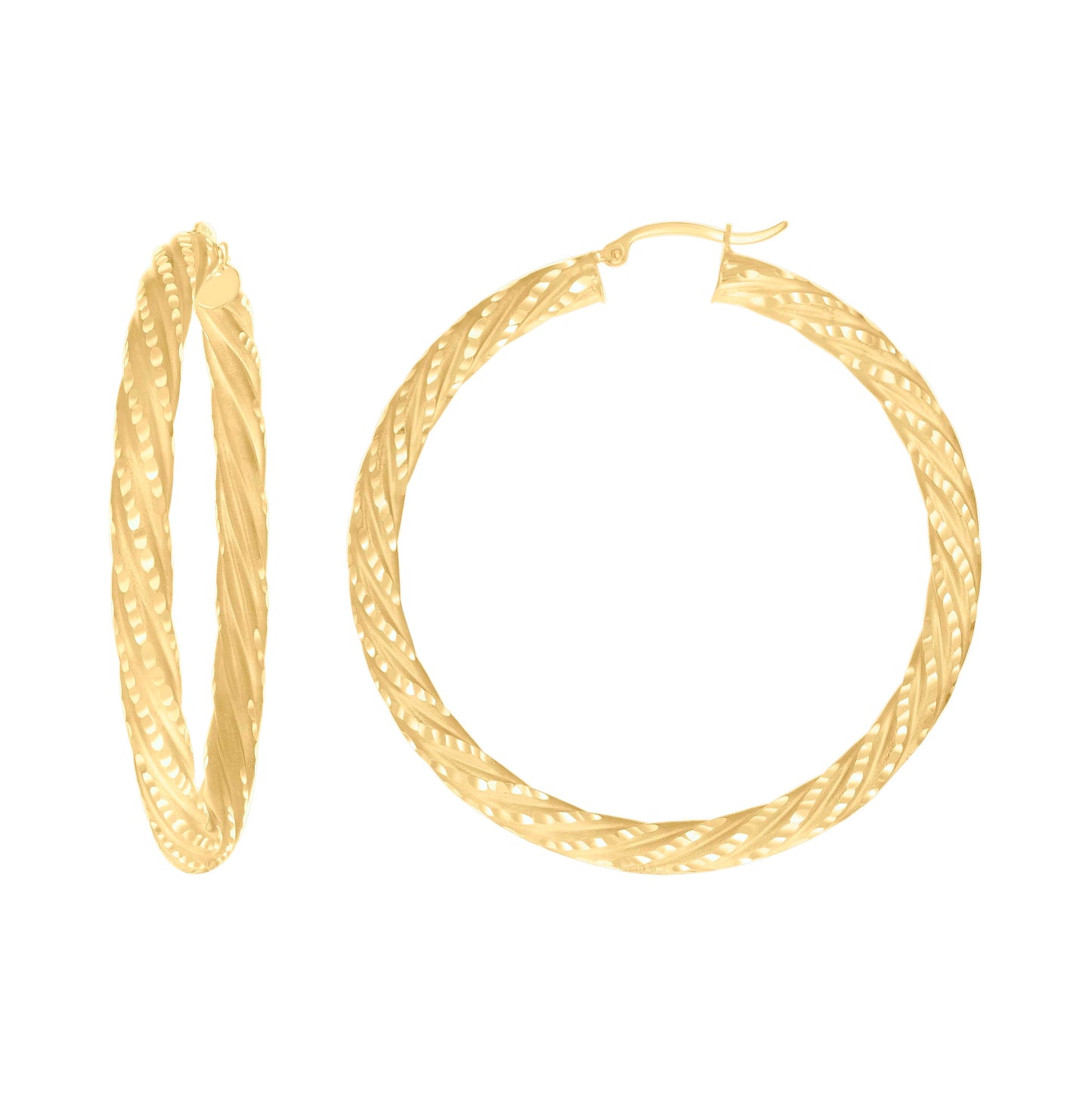 10K Yellow Gold Womens Diamond-cut Spotted Patterned Fancy Hoop Earrings