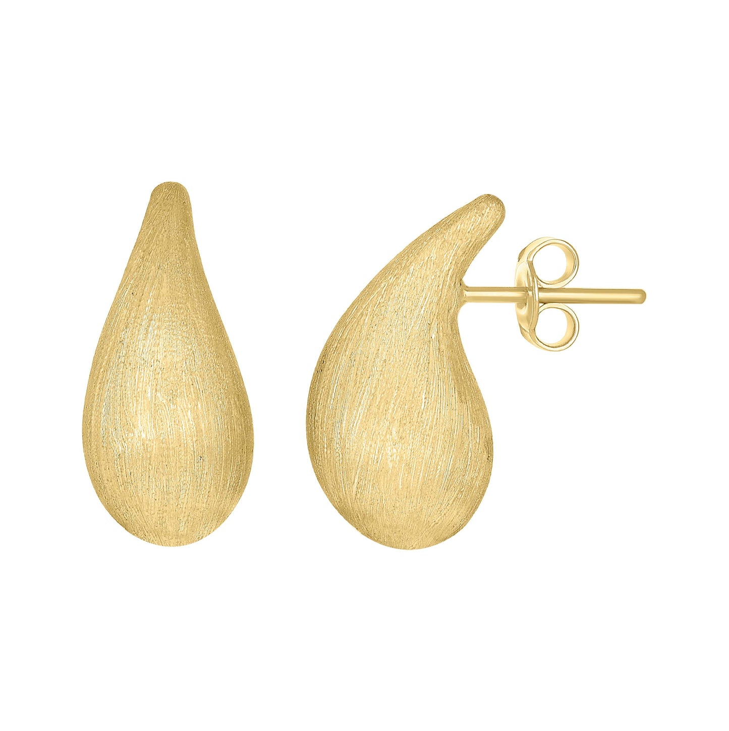 14K Yellow Gold Womens Teardrop Scratch Finish Stud Earrings