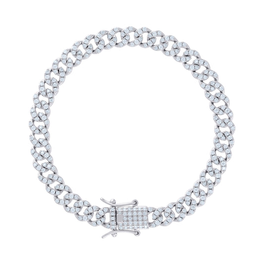 Sterling Silver 2.70 Cttw Moissanite Miami Cuban Chain Bracelet 6mm 7 Inches