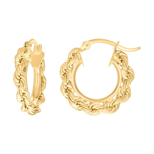 14K Yellow Gold Womens Twisted Rope Hoop Earrings