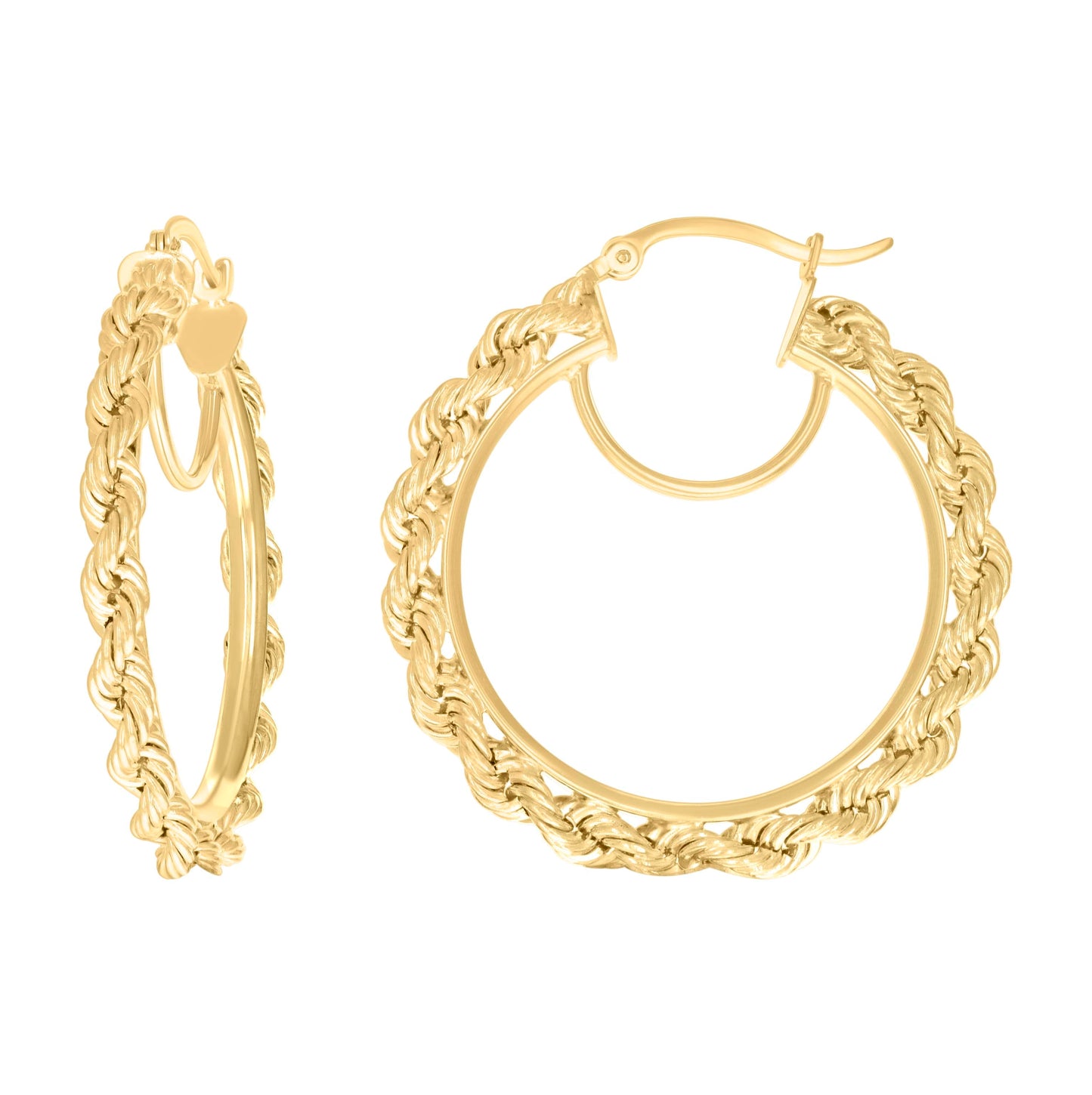 14K Yellow Gold Womens Twisted Rope Hoop Earrings