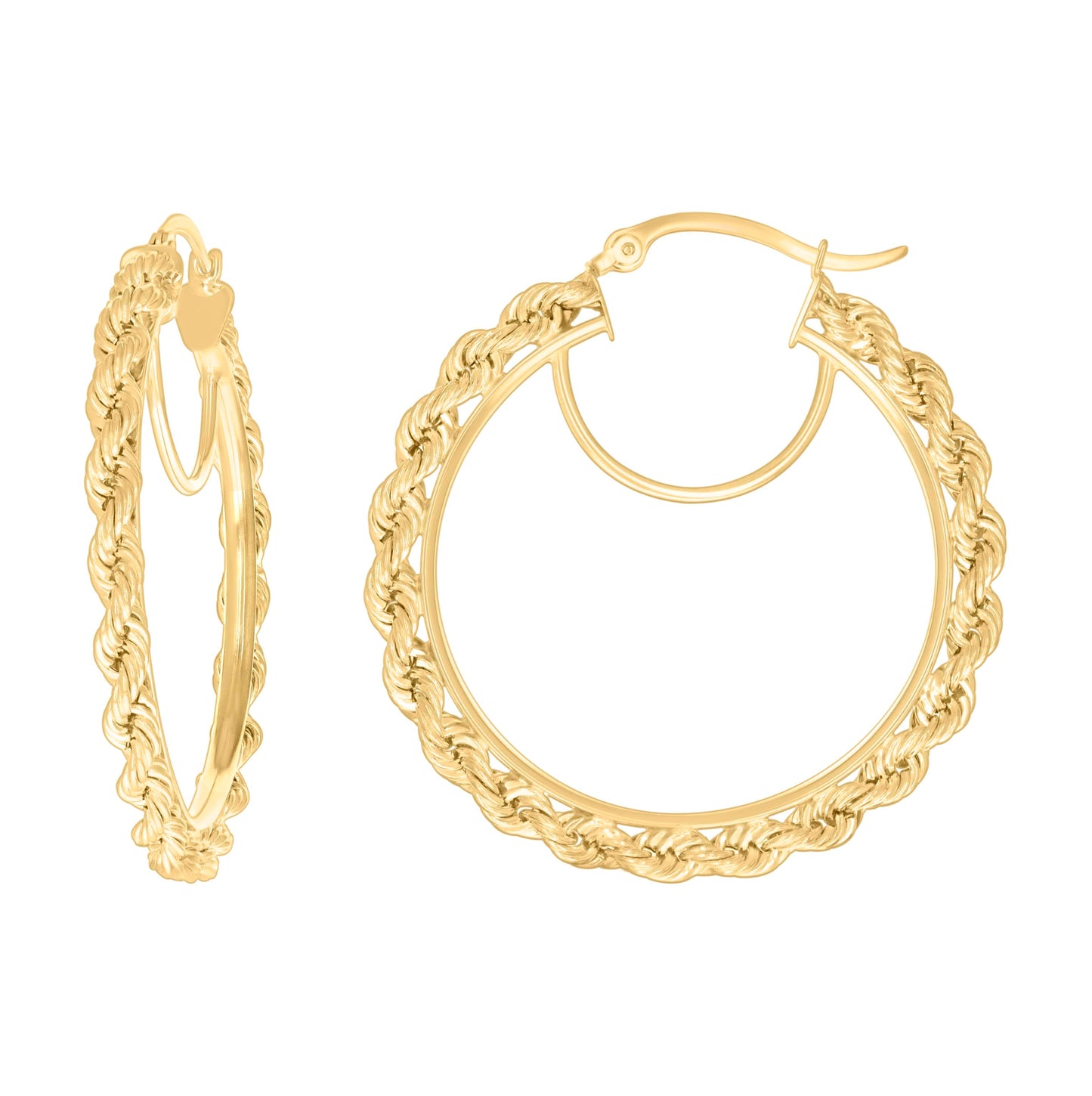 14K Yellow Gold Womens Twisted Rope Hoop Earrings