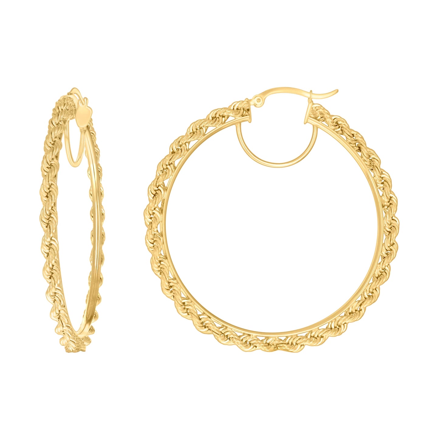 14K Yellow Gold Womens Twisted Rope Hoop Earrings