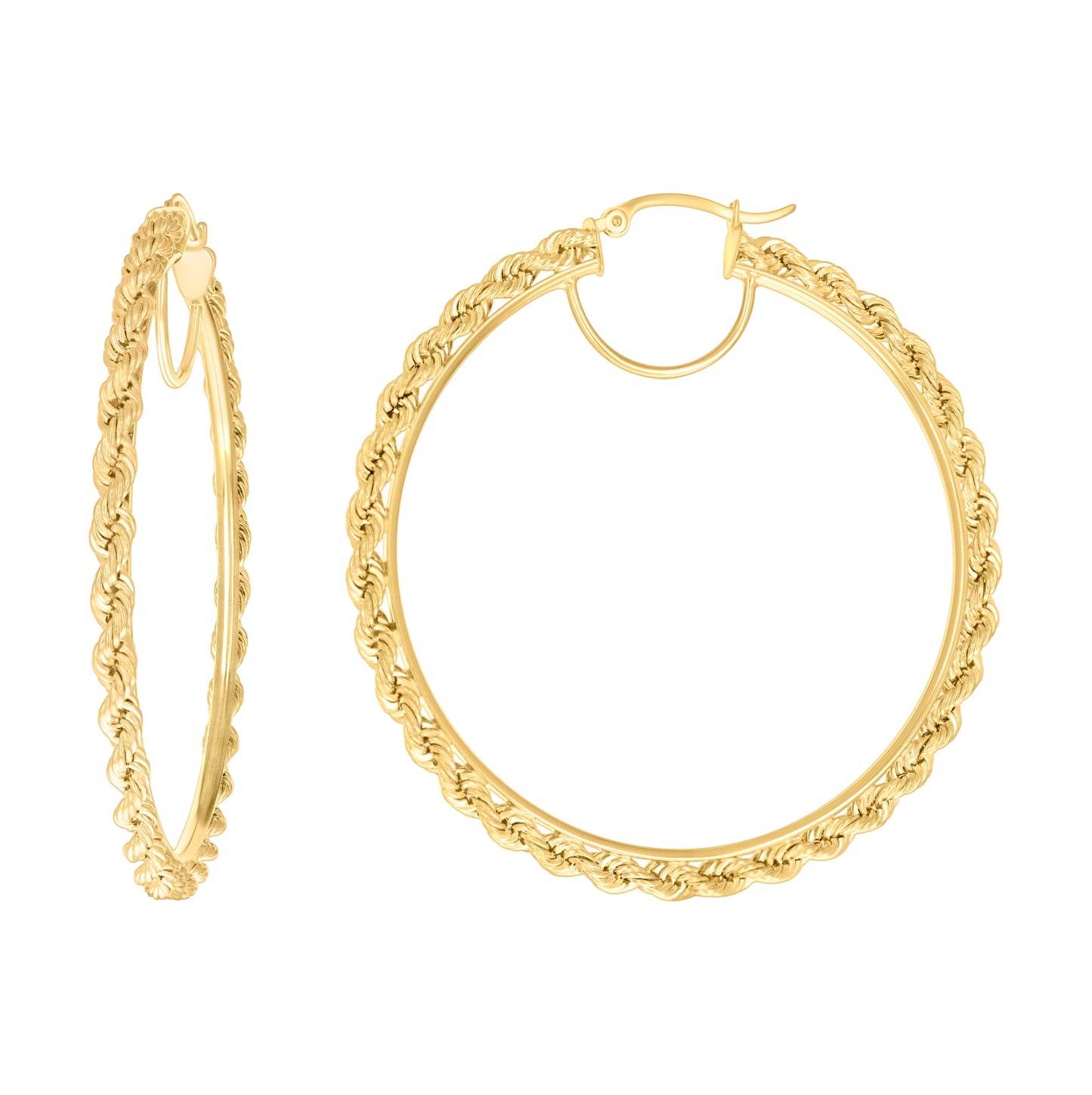 14K Yellow Gold Womens Twisted Rope Hoop Earrings