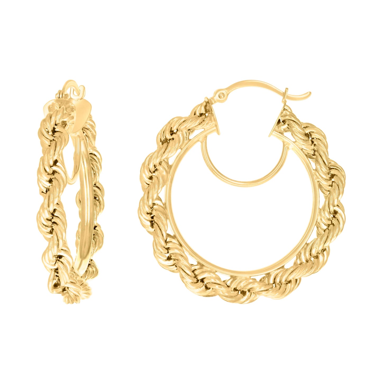 14K Yellow Gold Womens Twisted Rope Hoop Earrings