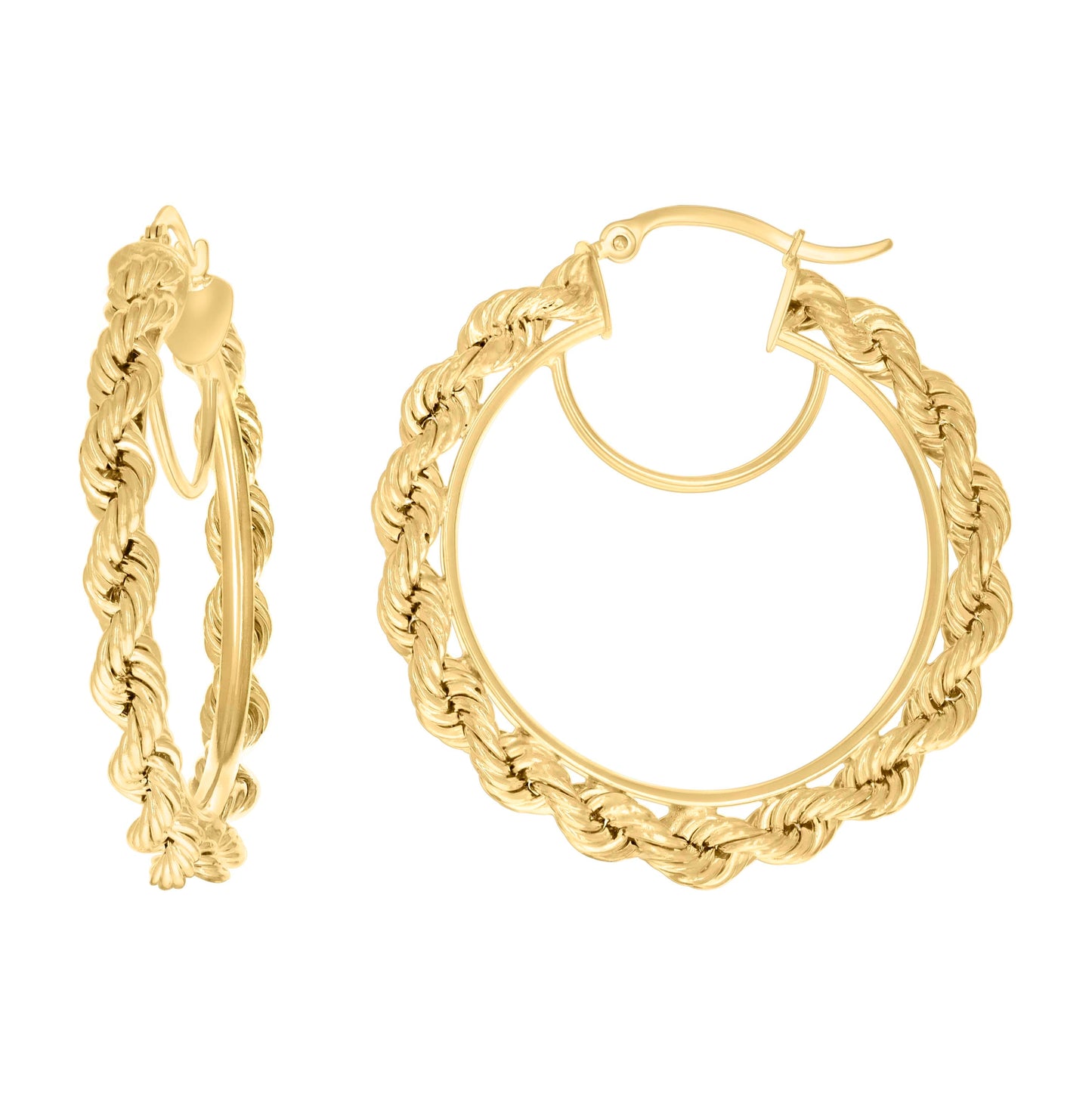 14K Yellow Gold Womens Twisted Rope Hoop Earrings