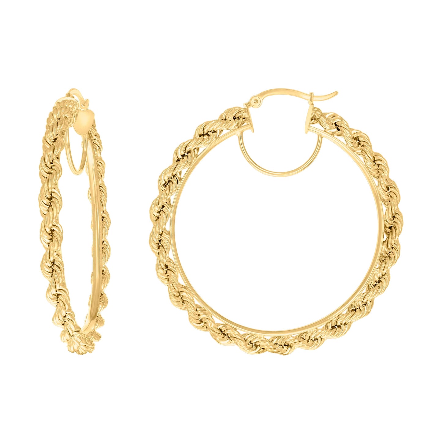 14K Yellow Gold Womens Twisted Rope Hoop Earrings