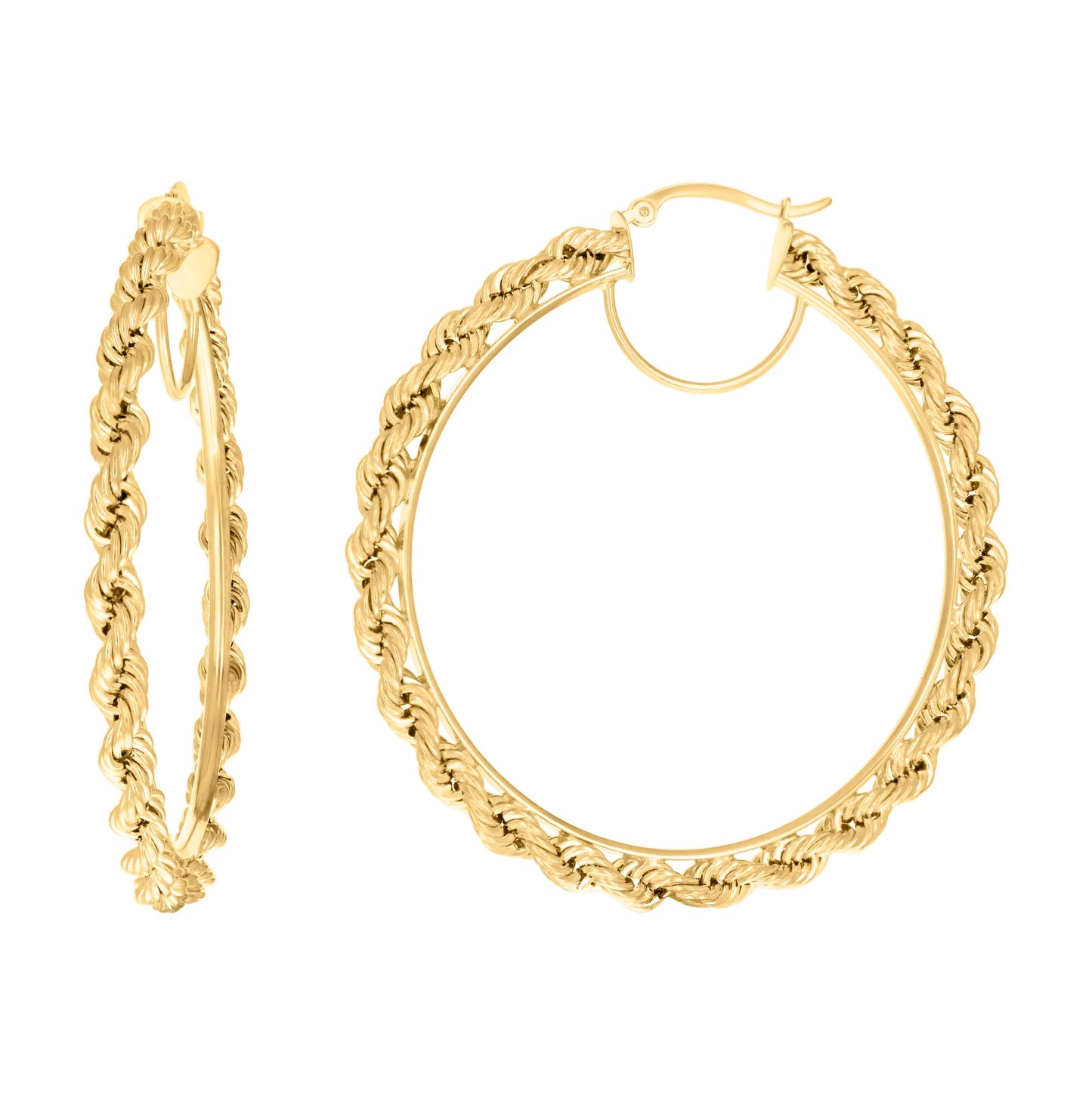 14K Yellow Gold Womens Twisted Rope Hoop Earrings