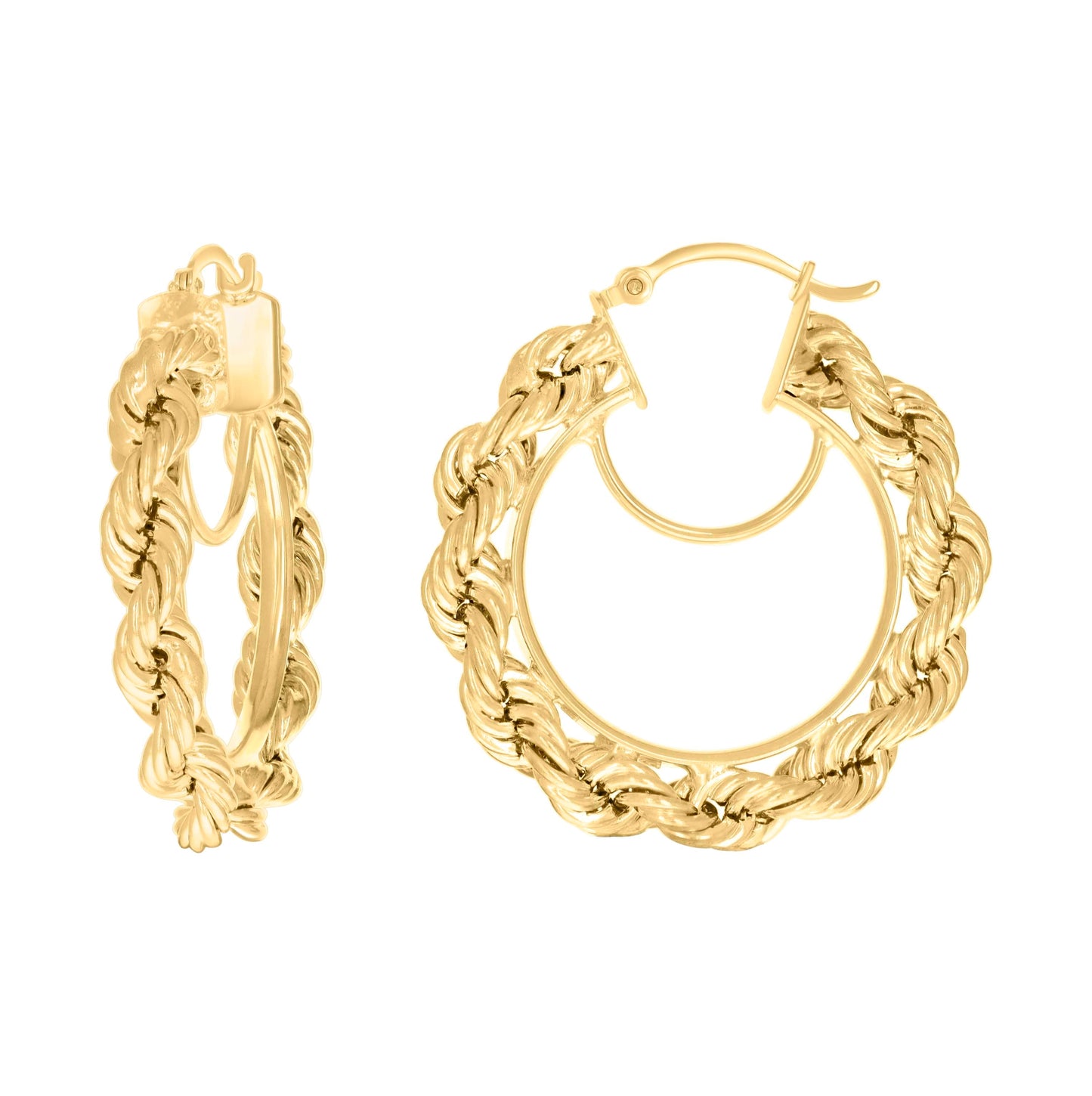 14K Yellow Gold Womens Twisted Rope Hoop Earrings