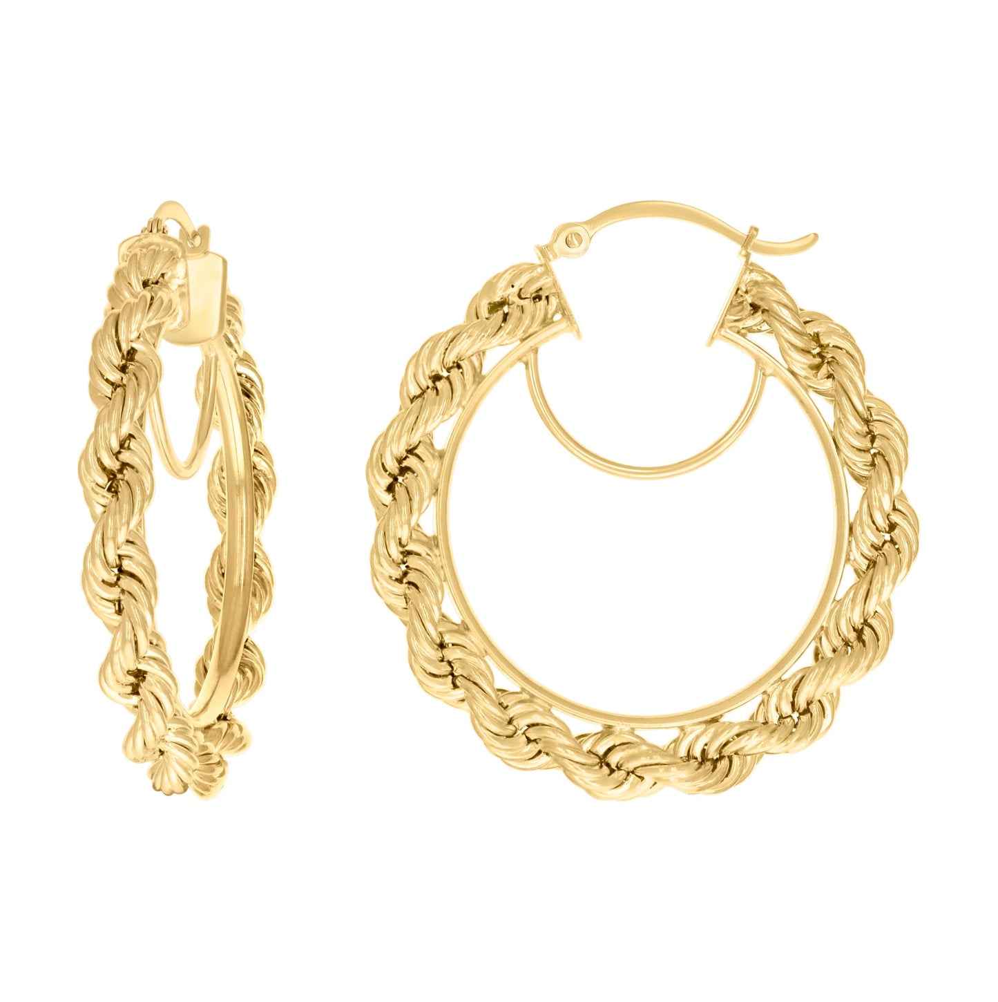 14K Yellow Gold Womens Twisted Rope Hoop Earrings
