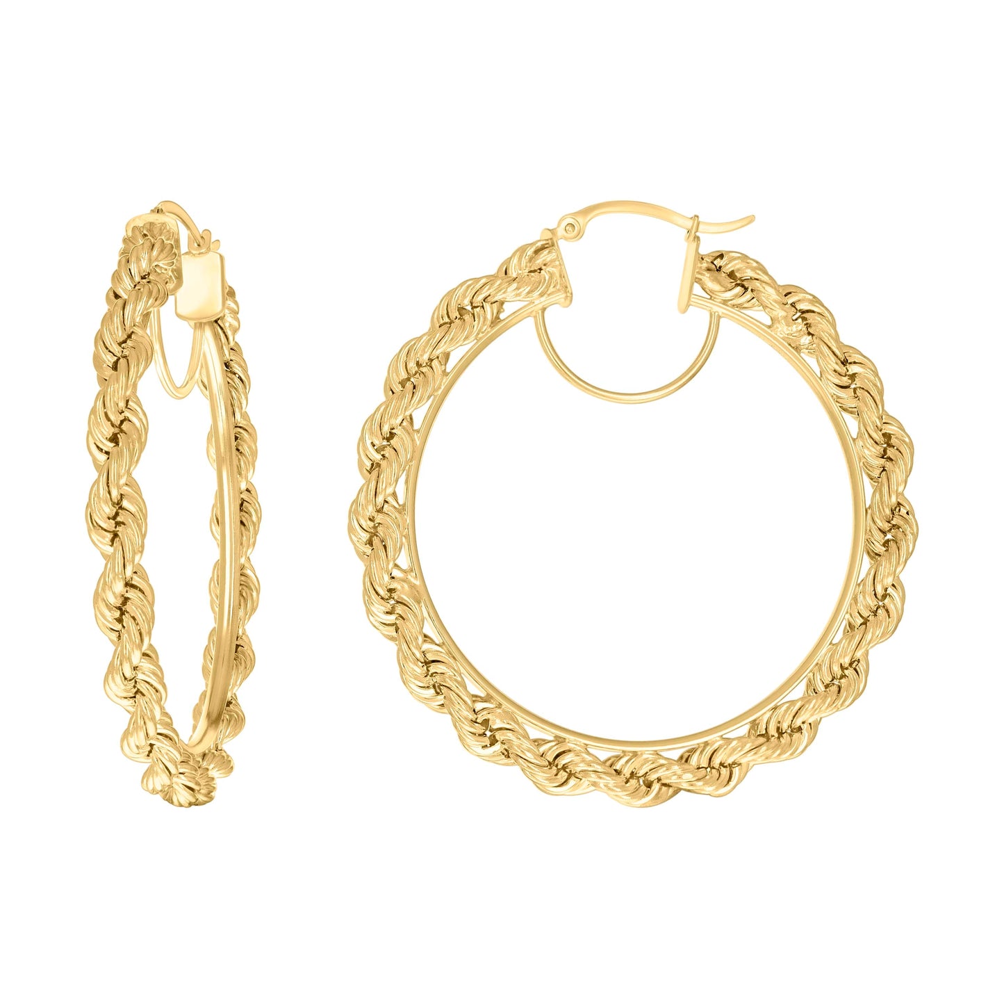14K Yellow Gold Womens Twisted Rope Hoop Earrings