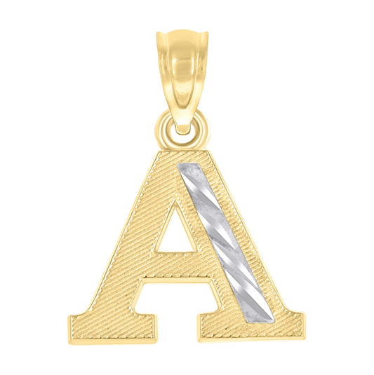10K Two-Tone Gold Unisex Diamond-Cut Initial Charm Pendant