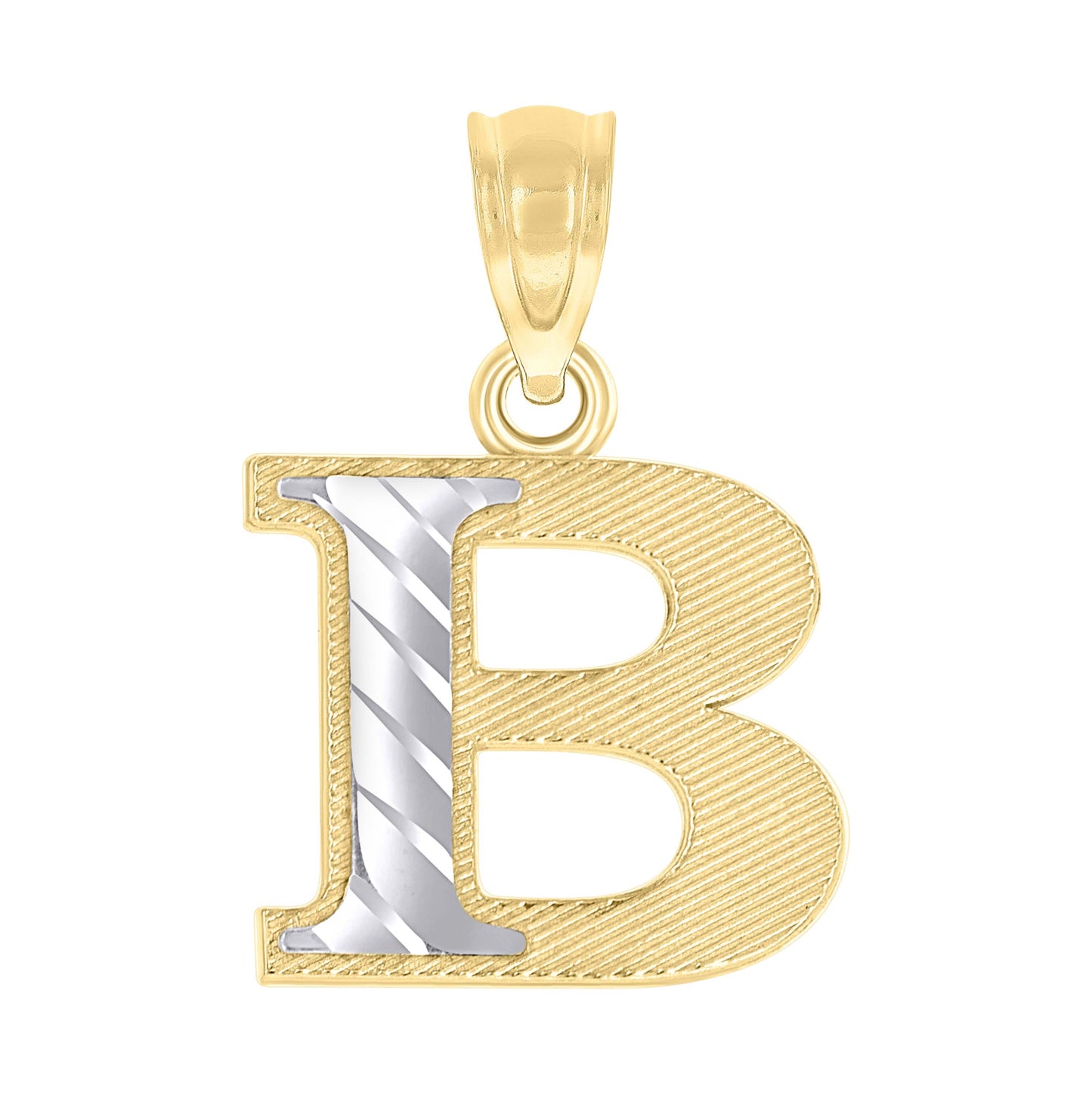 10K Two-Tone Gold Unisex Diamond-Cut Initial Charm Pendant