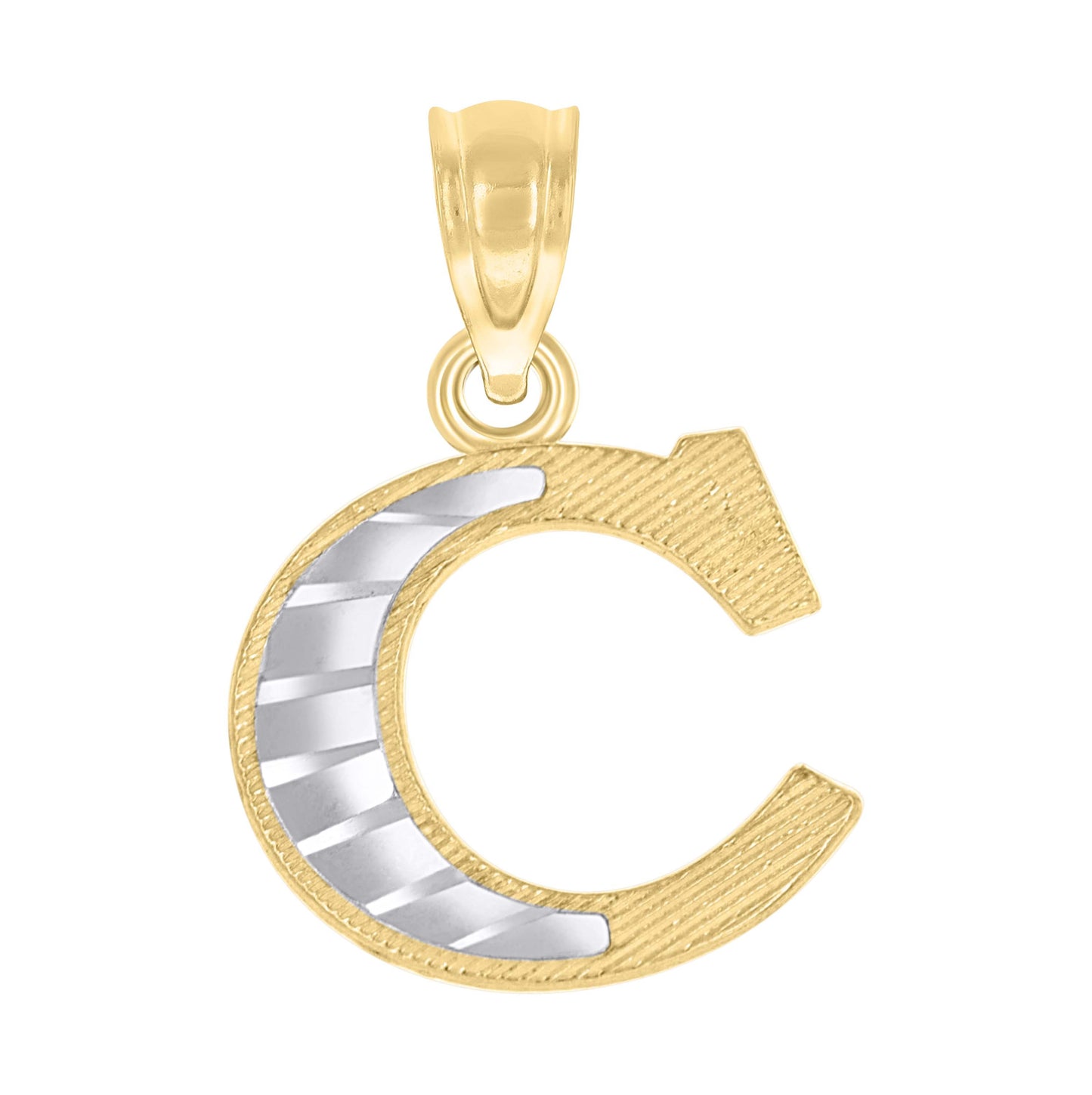 10K Two-Tone Gold Unisex Diamond-Cut Initial Charm Pendant