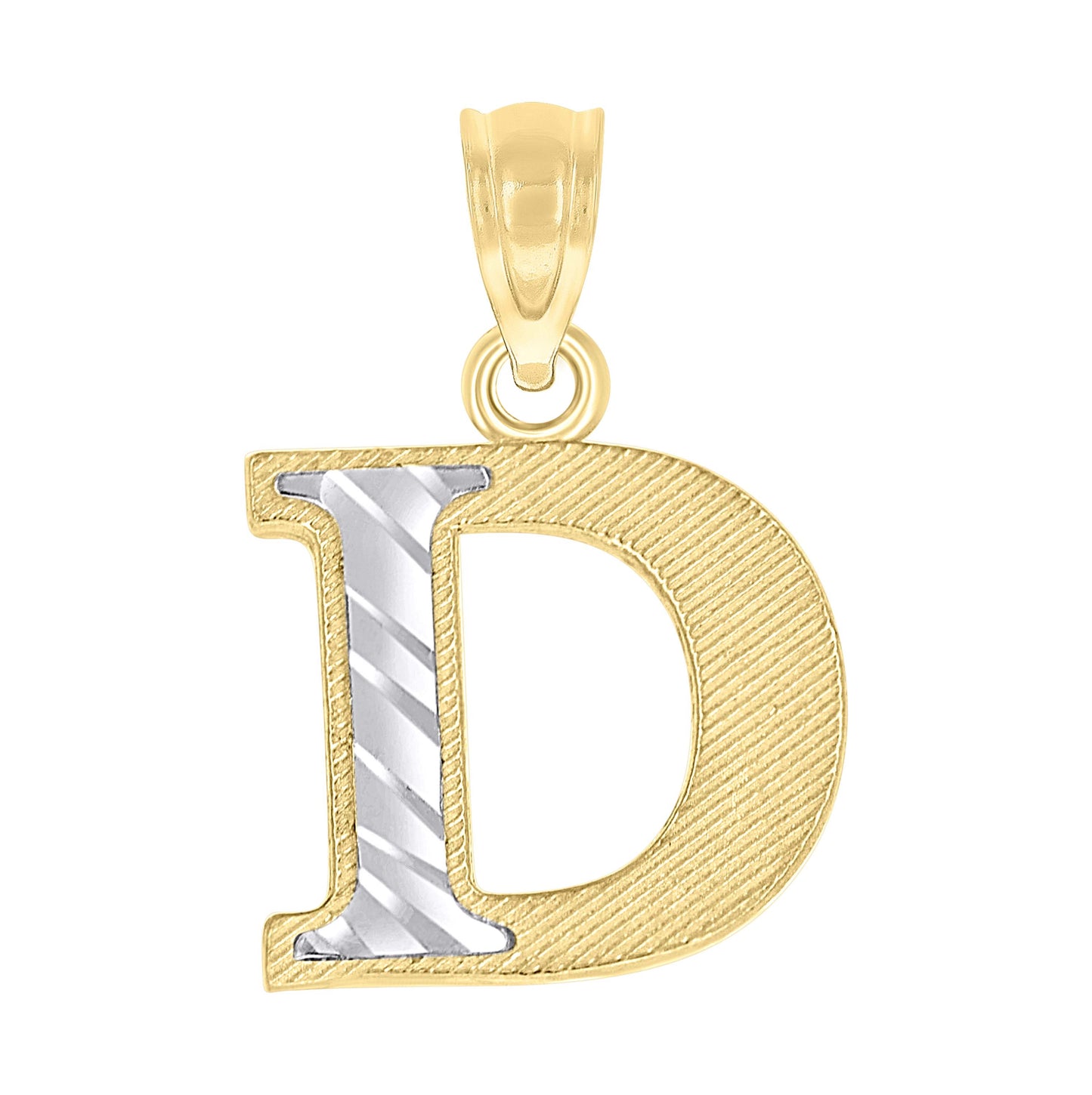 10K Two-Tone Gold Unisex Diamond-Cut Initial Charm Pendant