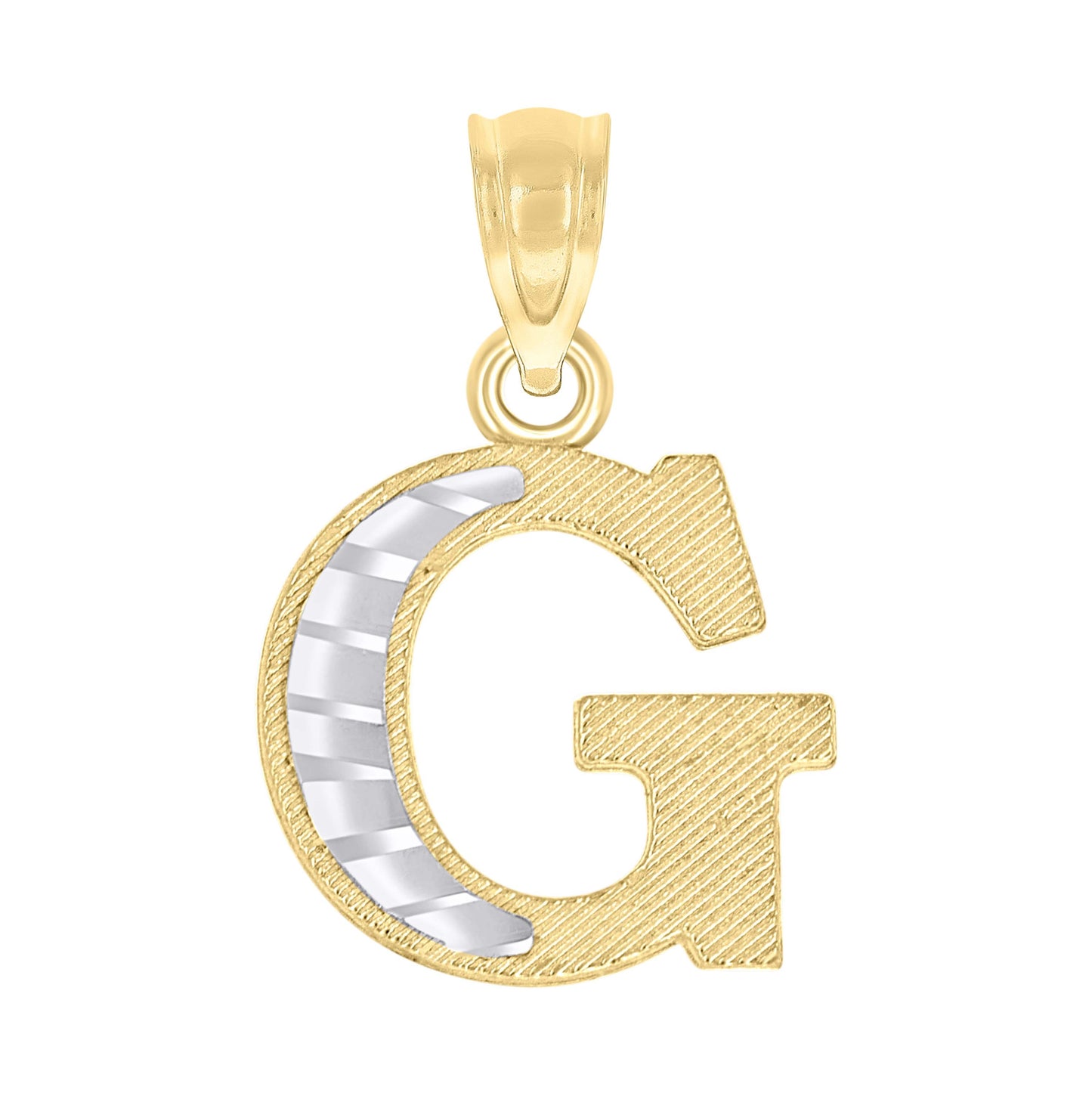10K Two-Tone Gold Unisex Diamond-Cut Initial Charm Pendant