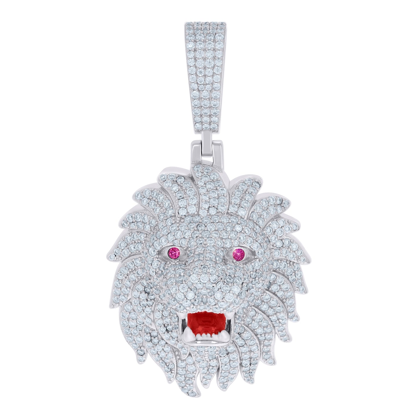 Sterling Silver Mens Purple White 7.69 Cttw Moissanite Red Enameled Leo/Lion Head Zodiac Sign/Wildlife Pendant