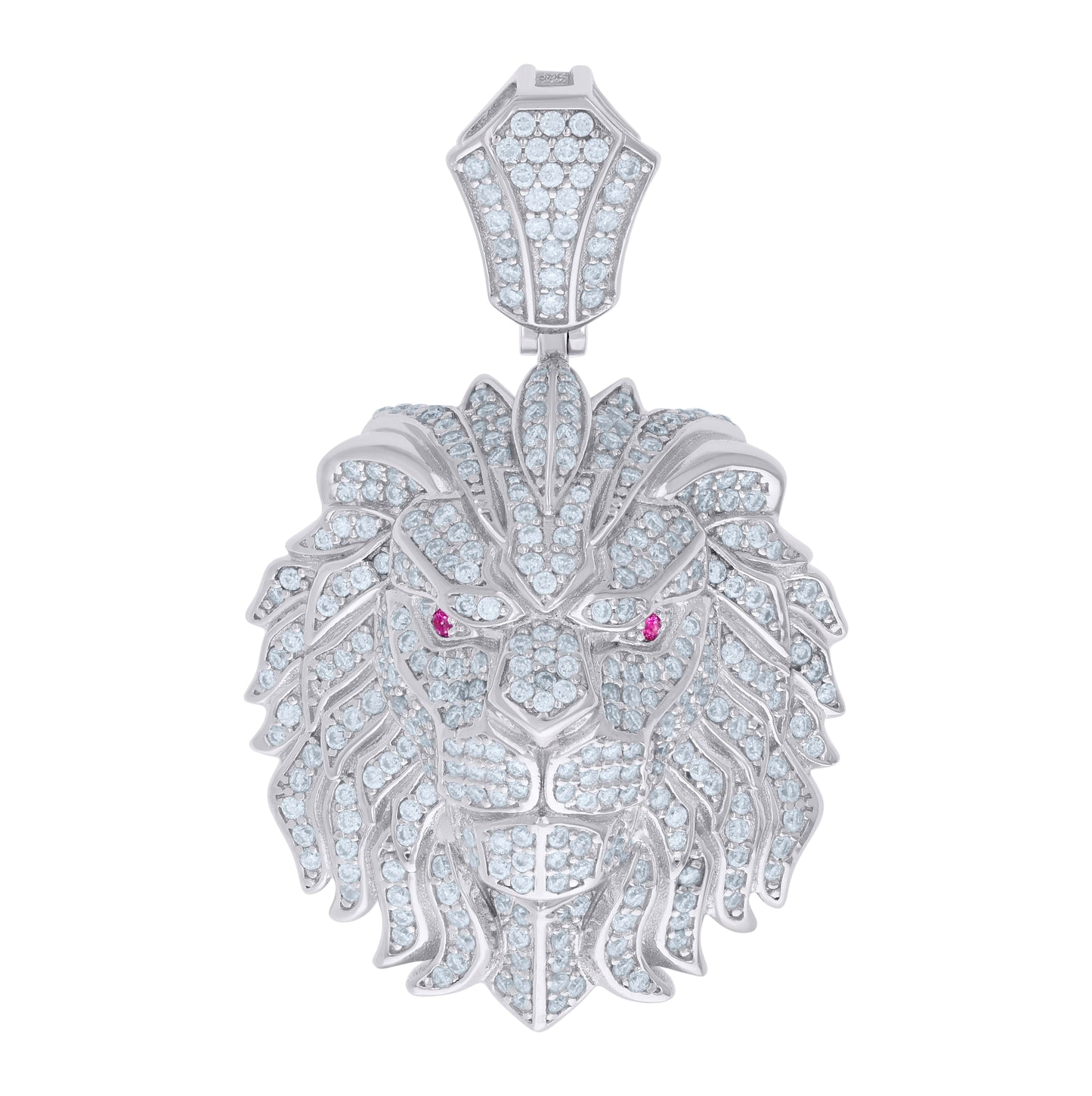 Sterling Silver Mens 1.76 Cttw Pink White Moissanite Leo/Lion Head Zodiac Sign/Wildlife Pendant