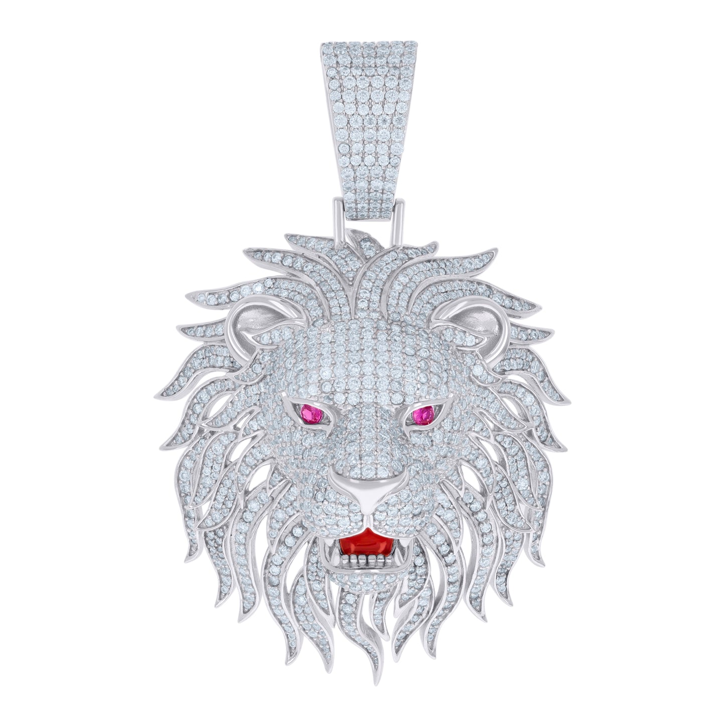 Sterling Silver Mens Purple White 10.8 Cttw Moissanite Red Enameled Leo/Lion Head Zodiac Sign/Wildlife Pendant