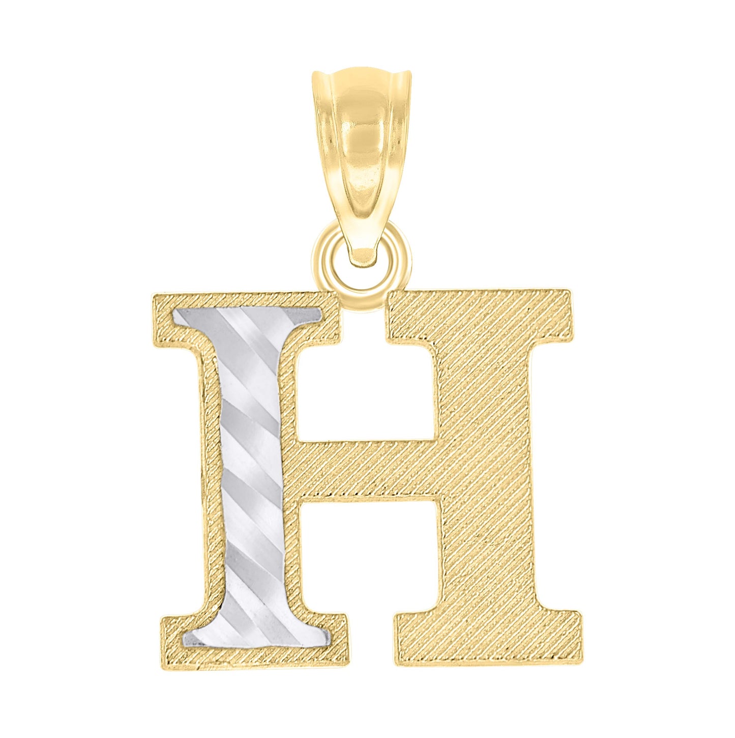 10K Two-Tone Gold Unisex Diamond-Cut Initial Charm Pendant